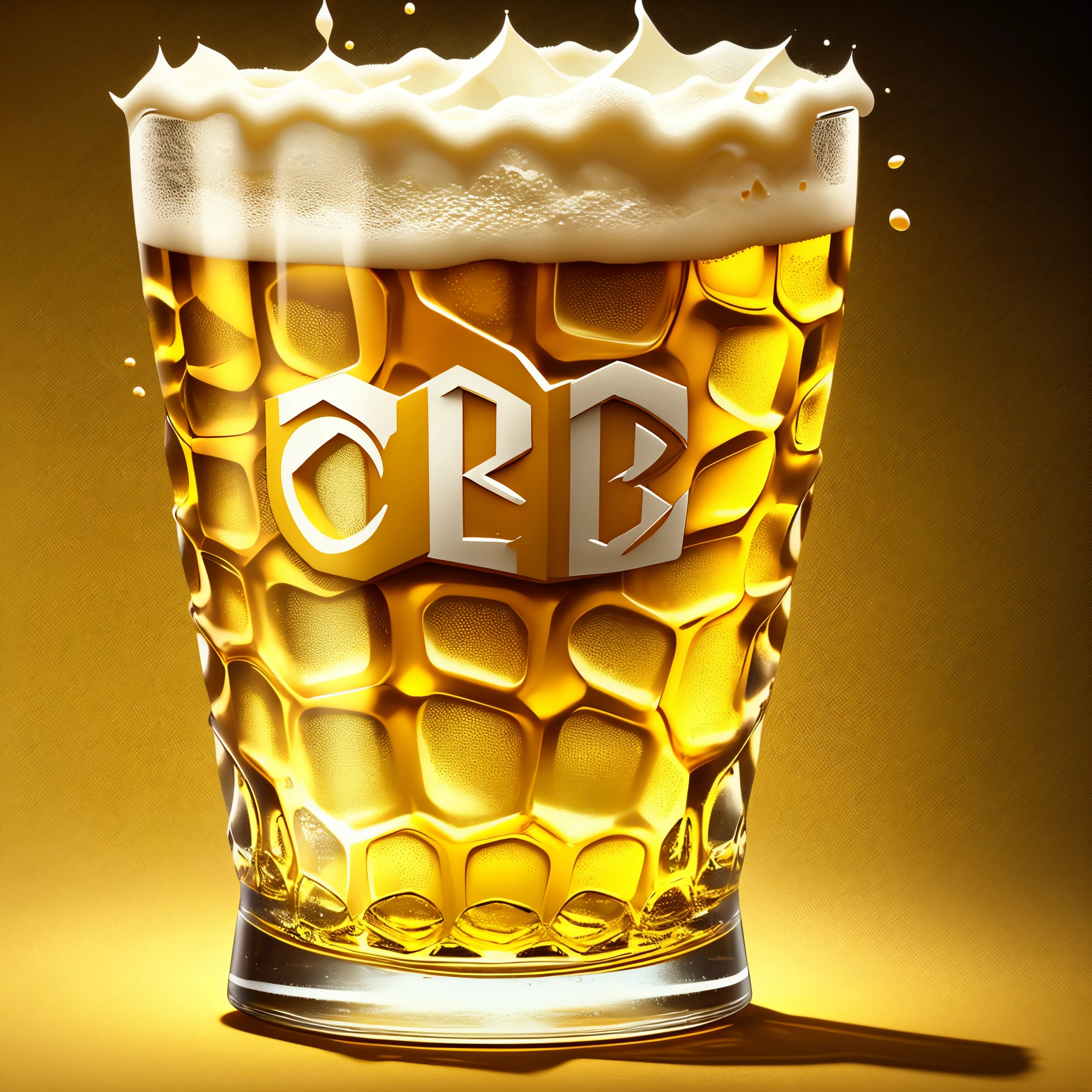 pub logo, beer glass, Cb, yellow, Cb is central in the image, has white foam, 3D,  - @Corbi Braga --auto --s2