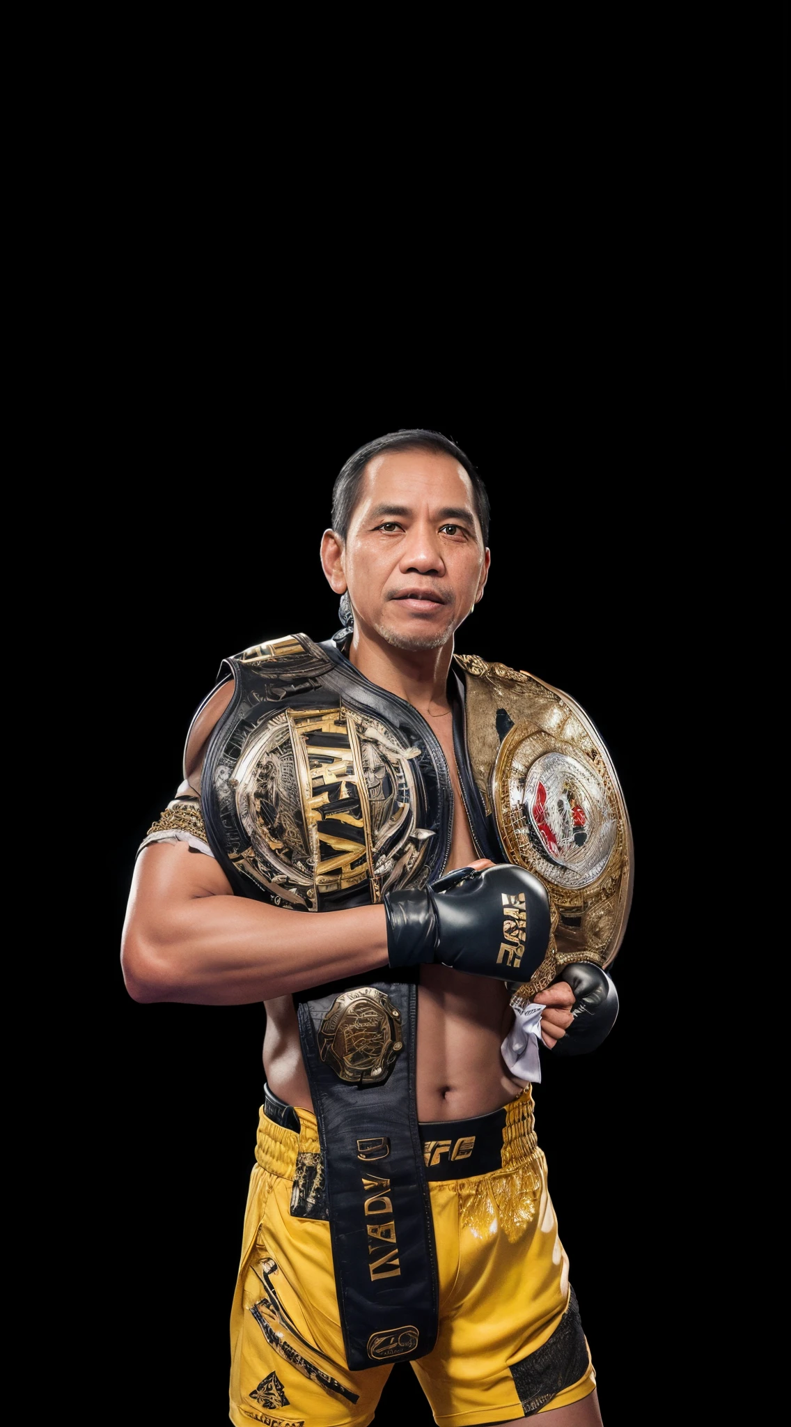 4k, Best quality, masterpiece, ultra high res, beautiful lighting, (realistic, photo-realistic:1.4), realistic background, jokowi, 1man, 50 years old, wear boxing outfit, long shot,