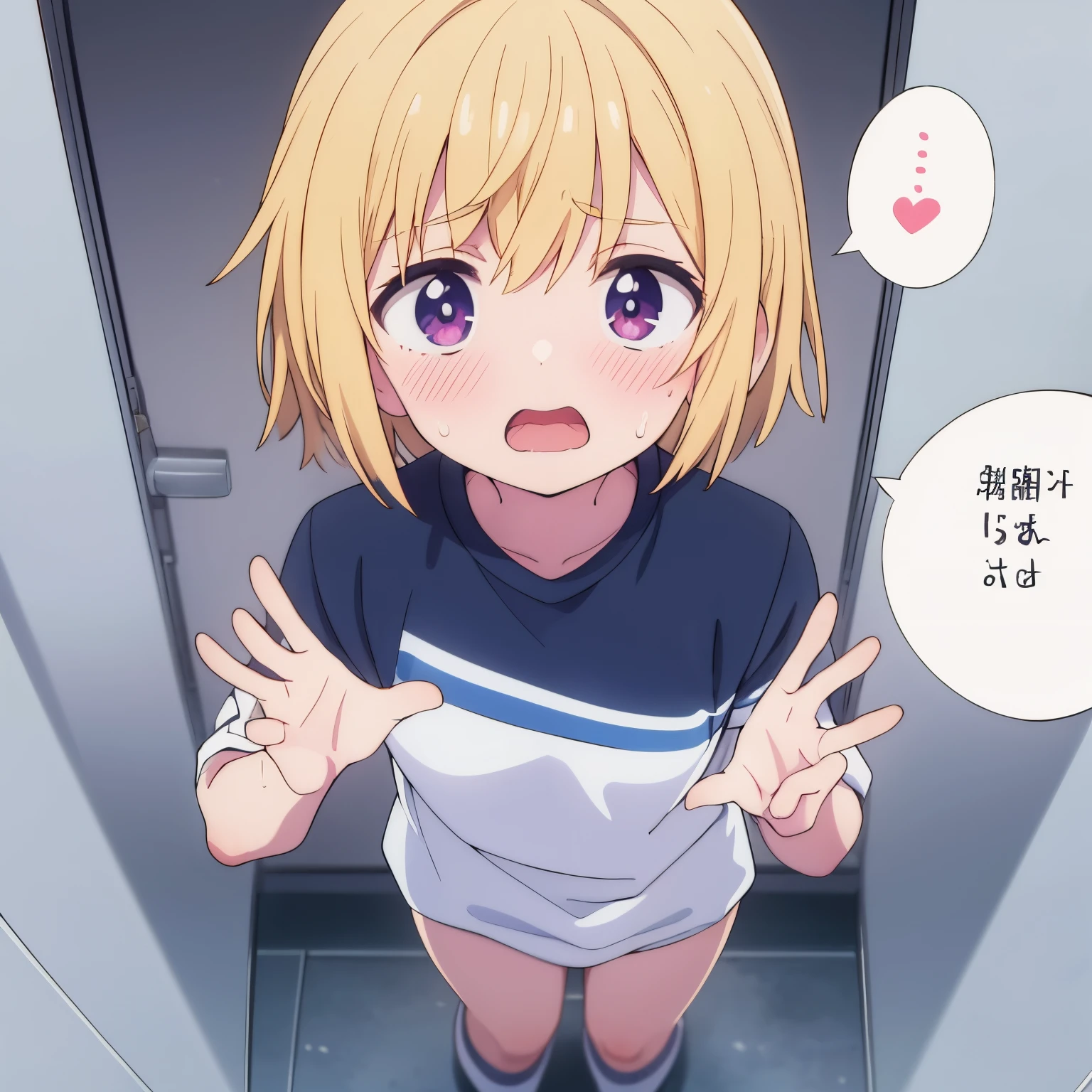 top-quality，in 8K，｛1 child｝｛1 elementary school boy｝Full limbs，complete fingers，Blonde Shorthair，Sweating，flat breast，The background is the school toilet，《trembling voice》，｛Elementary school boy showing off his penis｝