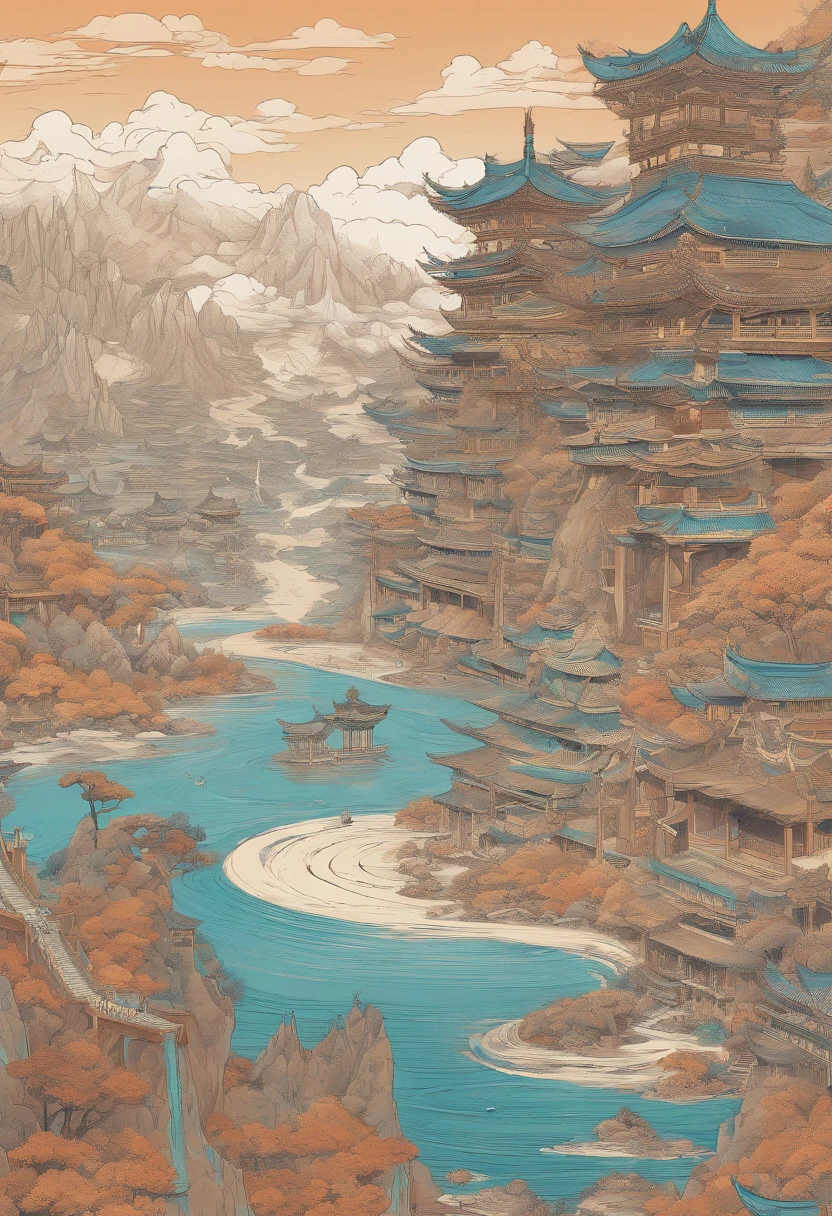 (Best quality at best,8K,A high resolution,tmasterpiece:1.2),ultra - detailed,(actual,realisticlying,Photorealistic:1.37),Ancient beast from hell，Chinese mythology，Mountain and Sea Sutra，Mountains and sea,Ancient legends,Mythical Phoenix,sparkling big eyes，golden body， Intricate fantasy ink painting, Detailed fantasy ink illustration, The fantasy is very detailed, beautiful detailed fantasy, The magic fantasy is very detailed, Highly detailed fantasy art, Rivendell Epic Fantasy, detailed fantasy digital art, chinese fantasy, detailed fantasy art,Extraction of Dunhuang artistic elements、Extraction of Dunhuang artistic elements，Dunhuang art