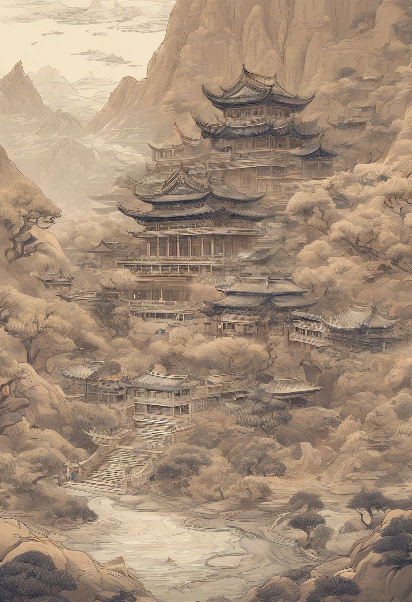 (Best quality at best,8K,A high resolution,tmasterpiece:1.2),ultra - detailed,(actual,realisticlying,Photorealistic:1.37),Ancient beast from hell，Chinese mythology，Mountain and Sea Sutra，Mountains and sea,Ancient legends,Mythical Phoenix,sparkling big eyes，golden body， Intricate fantasy ink painting, Detailed fantasy ink illustration, The fantasy is very detailed, beautiful detailed fantasy, The magic fantasy is very detailed, Highly detailed fantasy art, Rivendell Epic Fantasy, detailed fantasy digital art, chinese fantasy, detailed fantasy art,Extraction of Dunhuang artistic elements、Extraction of Dunhuang artistic elements，Dunhuang art