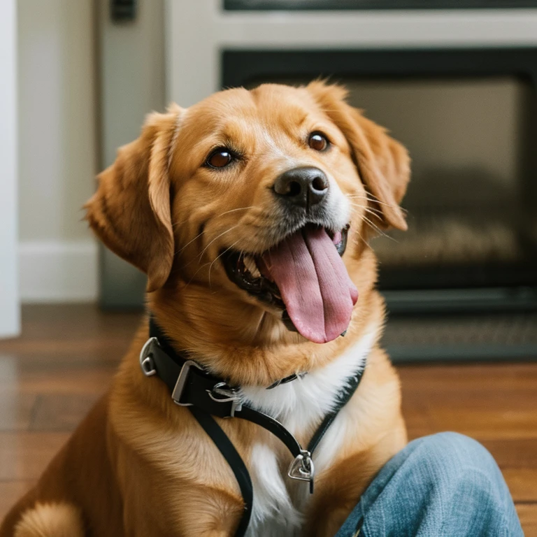 dog loyal to owner, Sitting, sticking out the tongue, high-level image quality