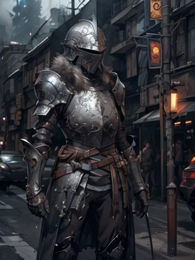 1girl,flat chested, wearing sci-fi plate armor, form fitting, helmet, apocalypse city landscape, looking at viewer, silver on grey. holding laser rifle