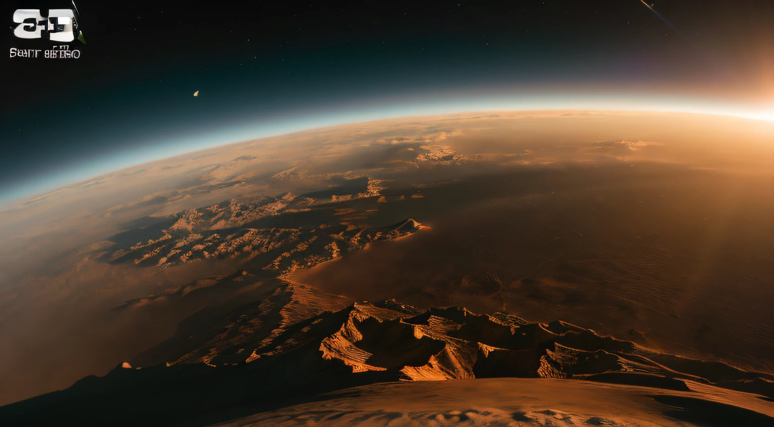 Mars in space，Realistic details，Hyper-realistic，The picture is bright，ultra-wide-angle，Aerial view，High realism，light and dark