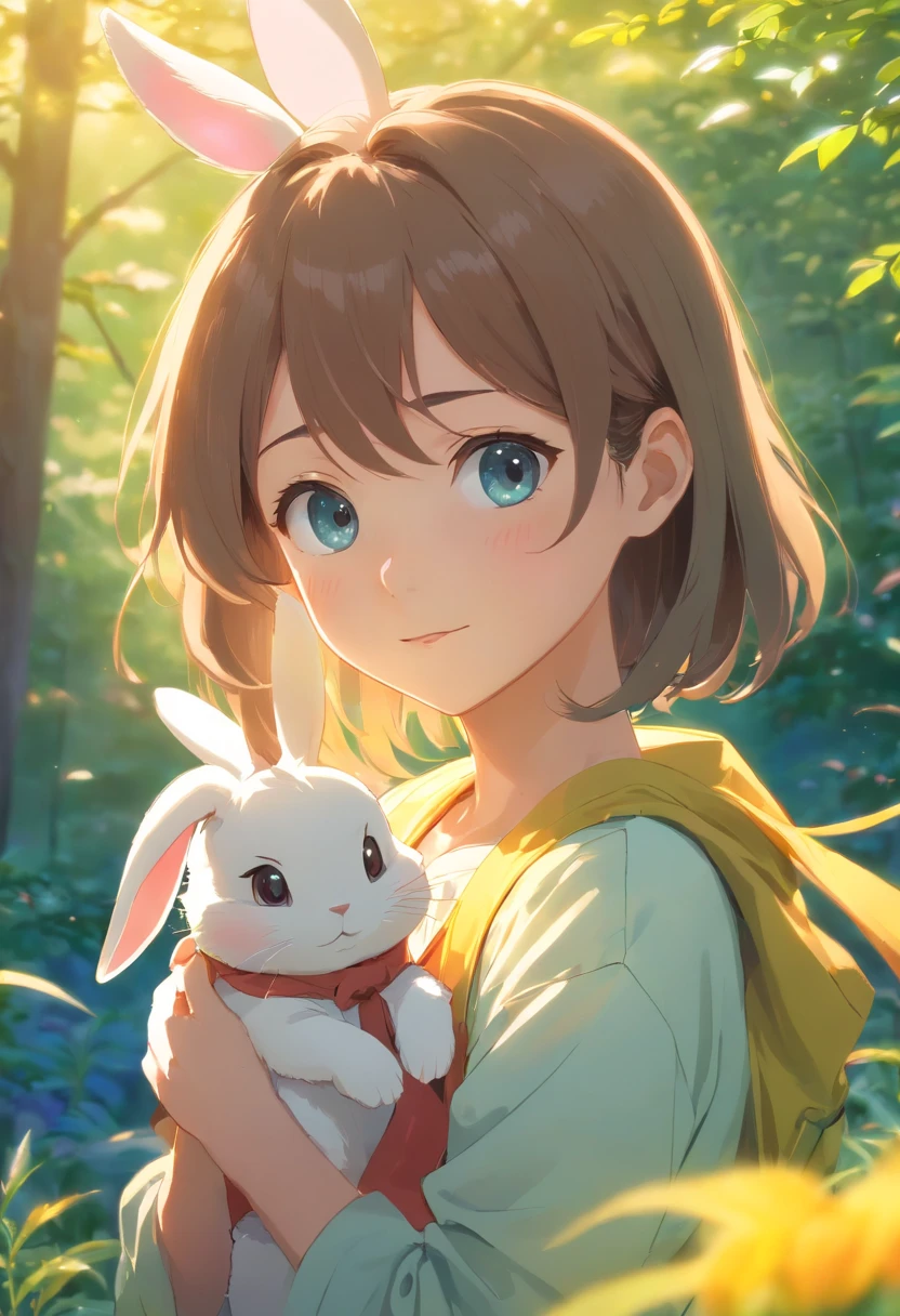 Little bunny animals,adolable,Animal children illustration,glowing effect,depth of fields,to emphasize,Real light,ray traycing,oc rendered,hyper realisitc,Best quality,8K,Works of masters,ultradetailed,Correct anatomy,Eyes in focus