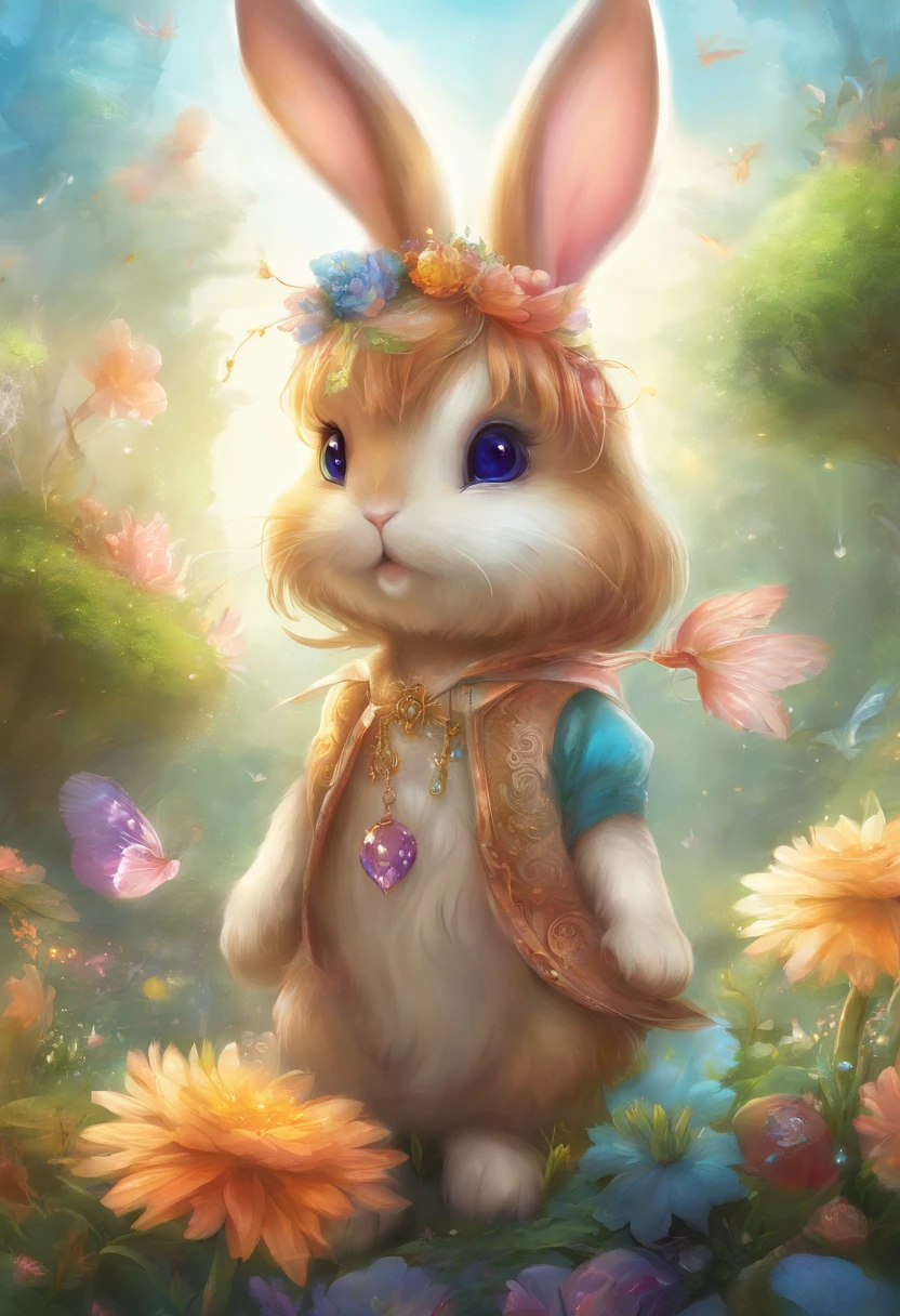 Little bunny animals，adolable，Animal children illustration，glowing effect，depth of fields，to emphasize，Real light，ray traycing，oc rendered，hyper realisitc，Best quality，8K，Works of masters，ultradetailed，Correct anatomy，Eyes in focus