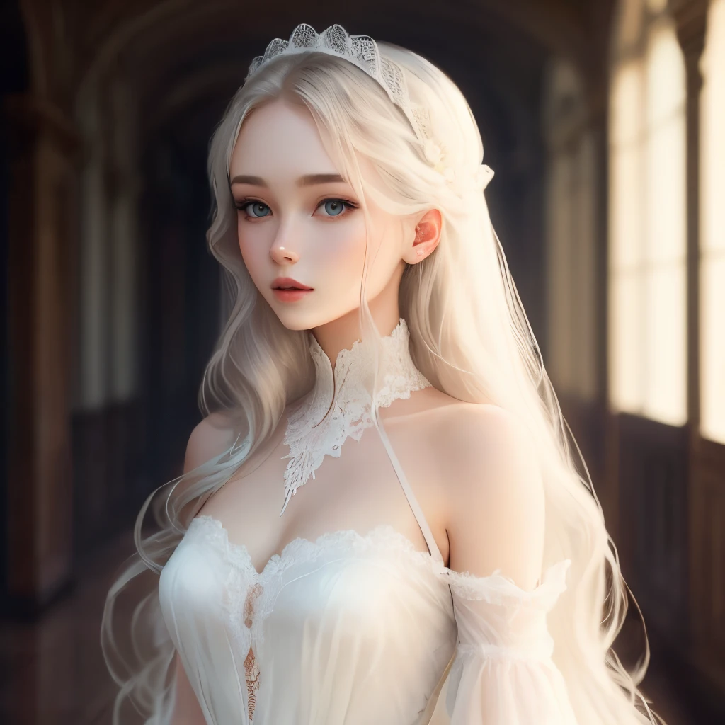 Beautuful Women,long whitr hair,White