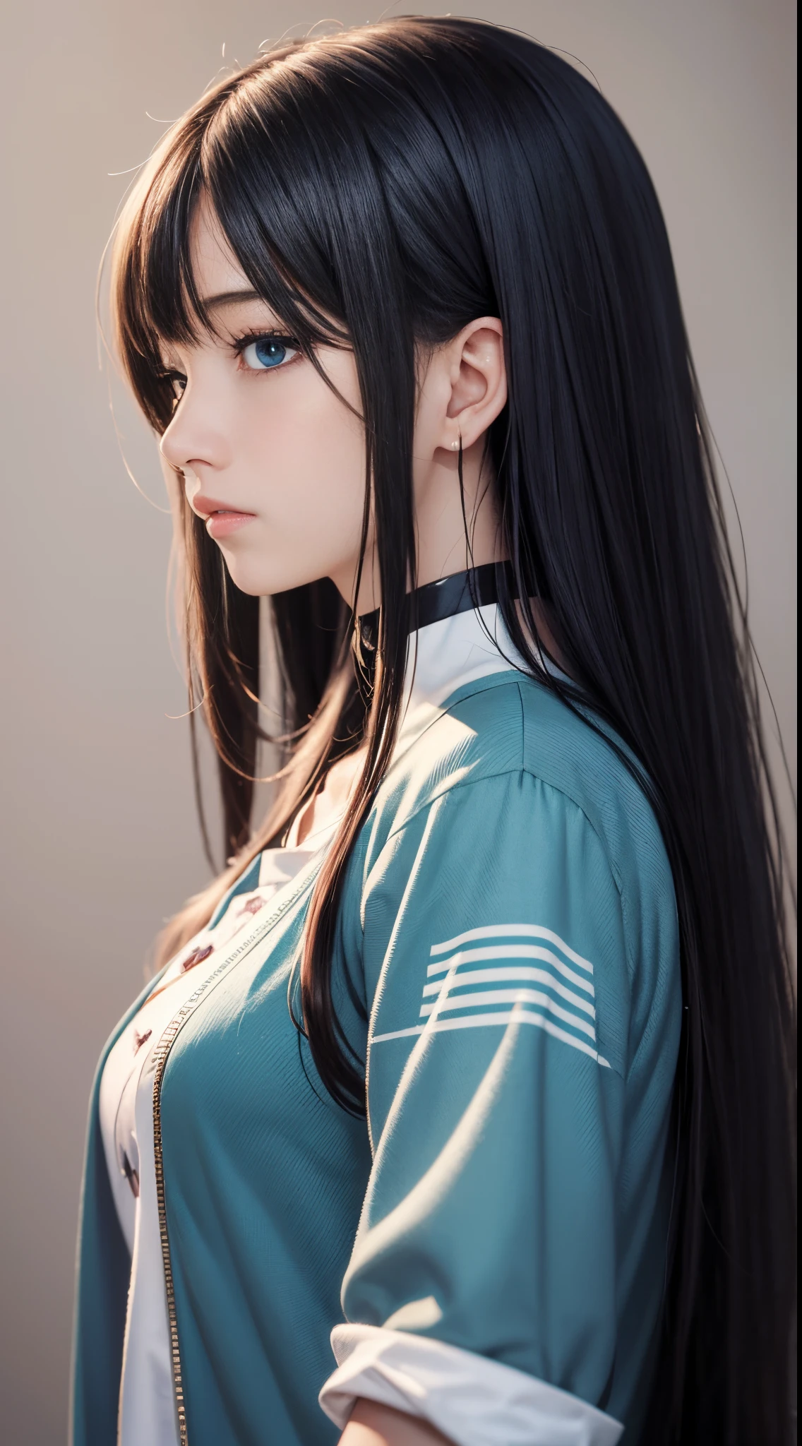 Anime girl with long black hair and blue eyes,smooth anime cg art,realistic anime 3D style,Realistic anime art style,detailed digital anime art,Digital anime illustration,Realistic anime art style,kawaii realistic portrait,detailed portrait of an anime girl,A beautiful anime portrait,photorealistic anime girl rendering,realistic young anime girl, Portrait anime girl,Full body lesbian,Landscape exterior