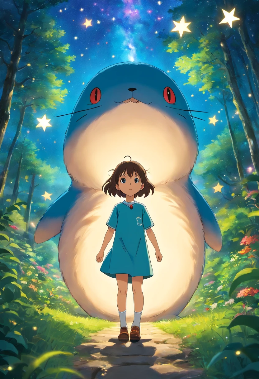 Little stars live on the planet in the sky，Curious about the earth，Decided to start a wonderful adventure，adolable，Animal children illustration，glowing effect，depth of fields，to emphasize，Real light，ray traycing，oc rendered，hyper realisitc，Best quality，8K，Works of masters，ultradetailed，Correct anatomy，Eyes in focus