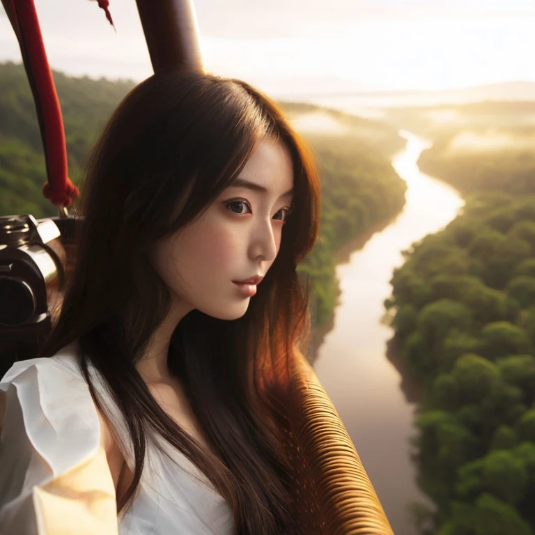 ((Japanese female idol overlooking the jungle)), ((Perfect beauty)), ((Slim and beautiful proportions)),
