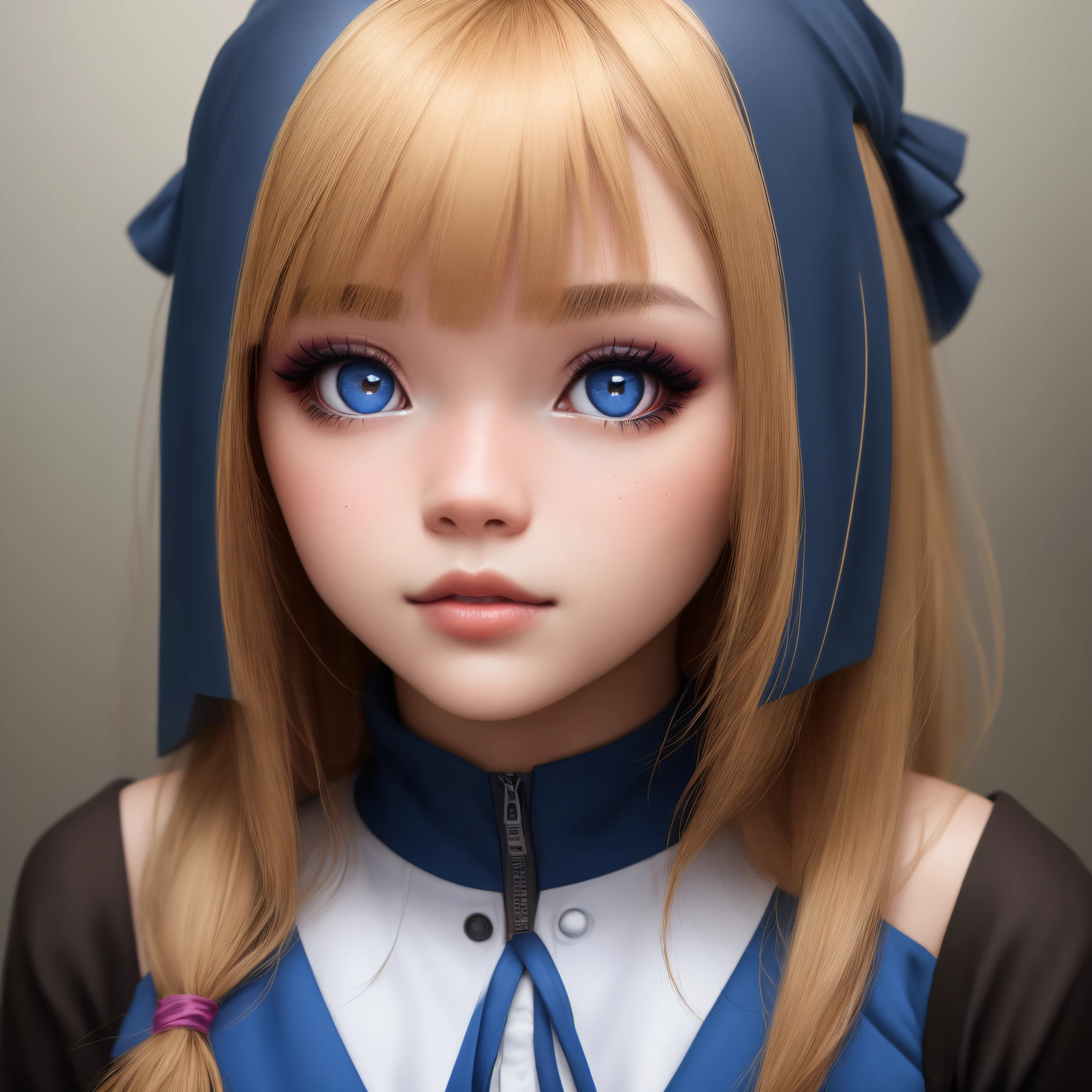 Crea una chica de origen colombiano con ojos color azules, rubia realista