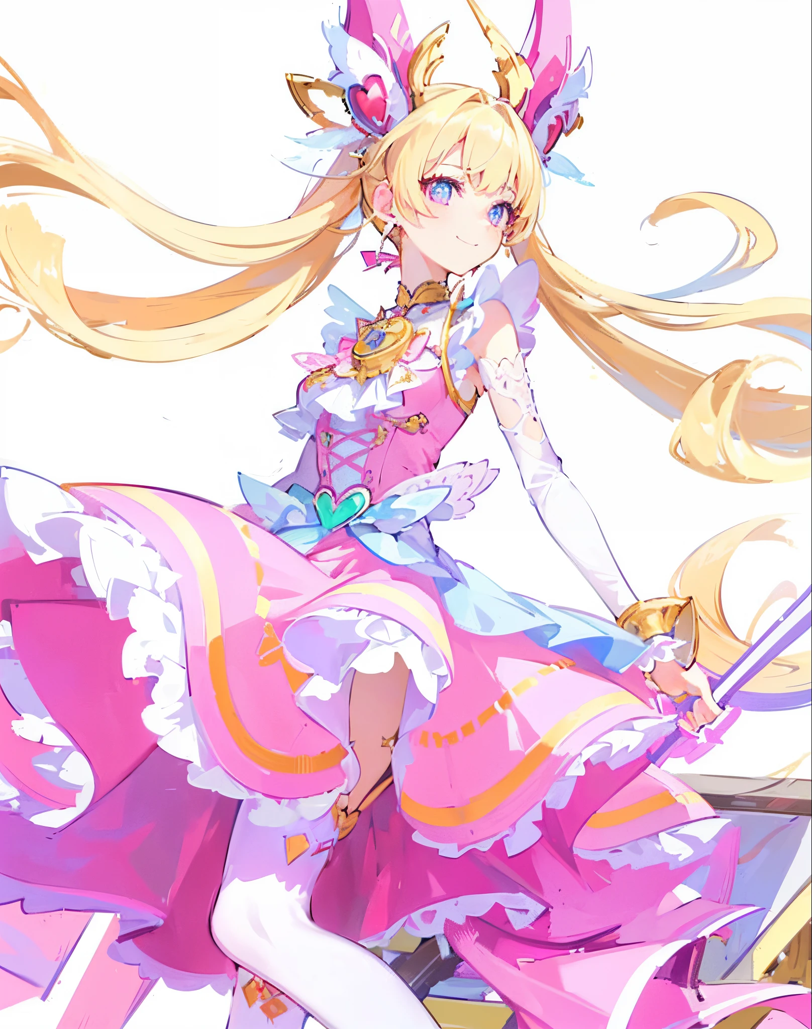 (((tmasterpiece:1.4,best qualtiy))+,(hyper-detailing)+,(Ultra-detailed eyes)+,(Ultra-detailed hair)+,Blue-pink eyes,Girl with a smile