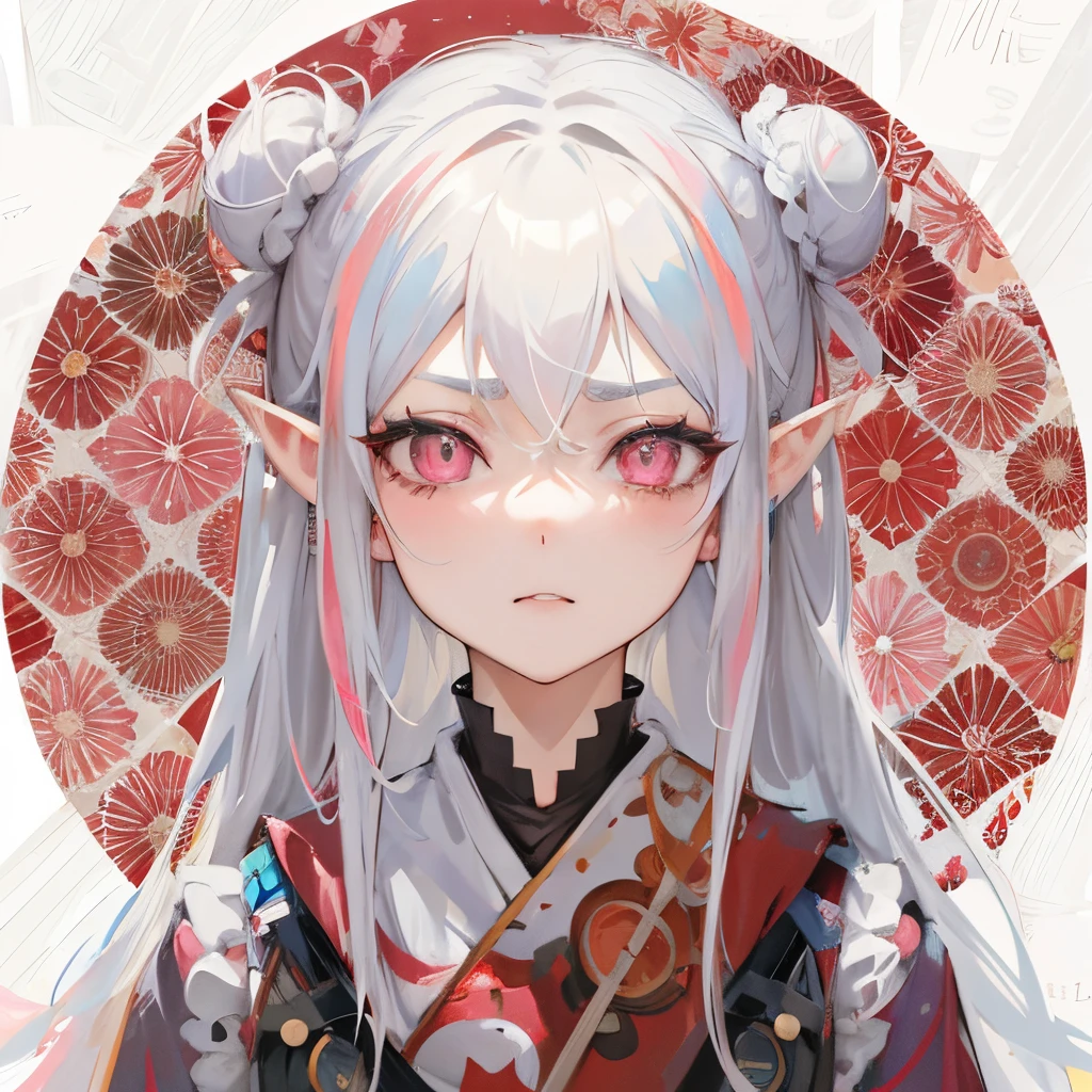 anime girl with long white hair with buns and pink eyes angry eyebrows elf ears, anime styled digital art, digital art on pixiv, digital anime art, detailed digital anime art, guweiz on pixiv artstation, guweiz, zerochan art, guweiz on artstation pixiv, digital anime illustration, anime style art
