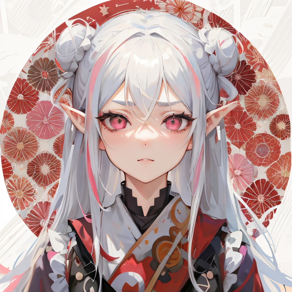 anime girl with long white hair with buns and pink eyes angry eyebrows elf ears, anime styled digital art, digital art on pixiv, digital anime art, detailed digital anime art, guweiz on pixiv artstation, guweiz, zerochan art, guweiz on artstation pixiv, digital anime illustration, anime style art