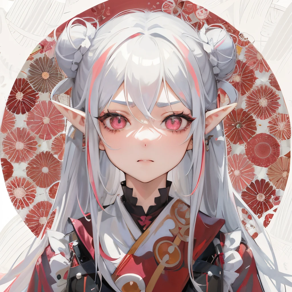 anime girl with long white hair with buns and pink eyes angry eyebrows elf ears, anime styled digital art, digital art on pixiv, digital anime art, detailed digital anime art, guweiz on pixiv artstation, guweiz, zerochan art, guweiz on artstation pixiv, digital anime illustration, anime style art
