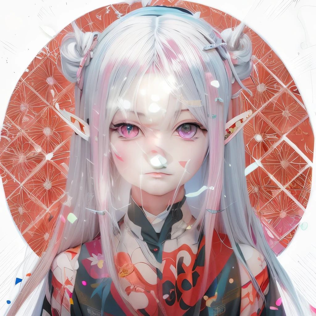 anime girl with long white hair and pink eyes with a parted in the middle, angry eyebrows, white haired deity, stunning anime face portrait, onmyoji portrait, beautiful anime portrait, anime style portrait, digital anime art, zerochan art, anime style illustration, anime styled digital art, beautiful anime artwork, anime portrait, anime illustration, digital art on pixiv, digital anime illustration