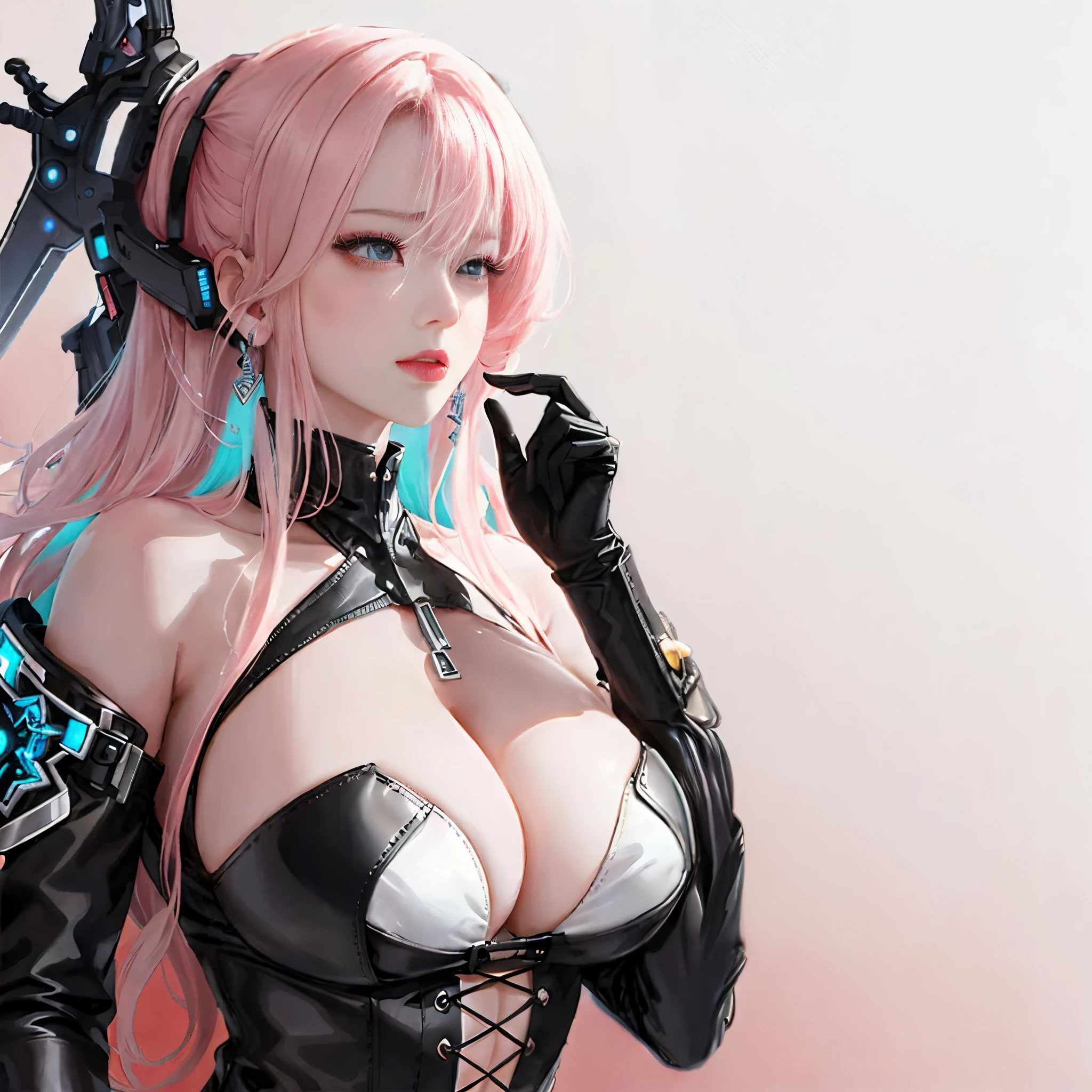 Best quality at best，tmasterpiece，超高分辨率,RAW photogr，Anime girl with pink hair and black gloves holding a sword, seductive anime girls, beautiful attractive anime woman, perfect android girl, female cyberpunk anime girl, 2. 5D CGI anime fantasy artwork, detailed digital anime art, cyberpunk anime girl, Perfect anime robot woman, biomechanical oppai, digital anime art, smooth anime cg art