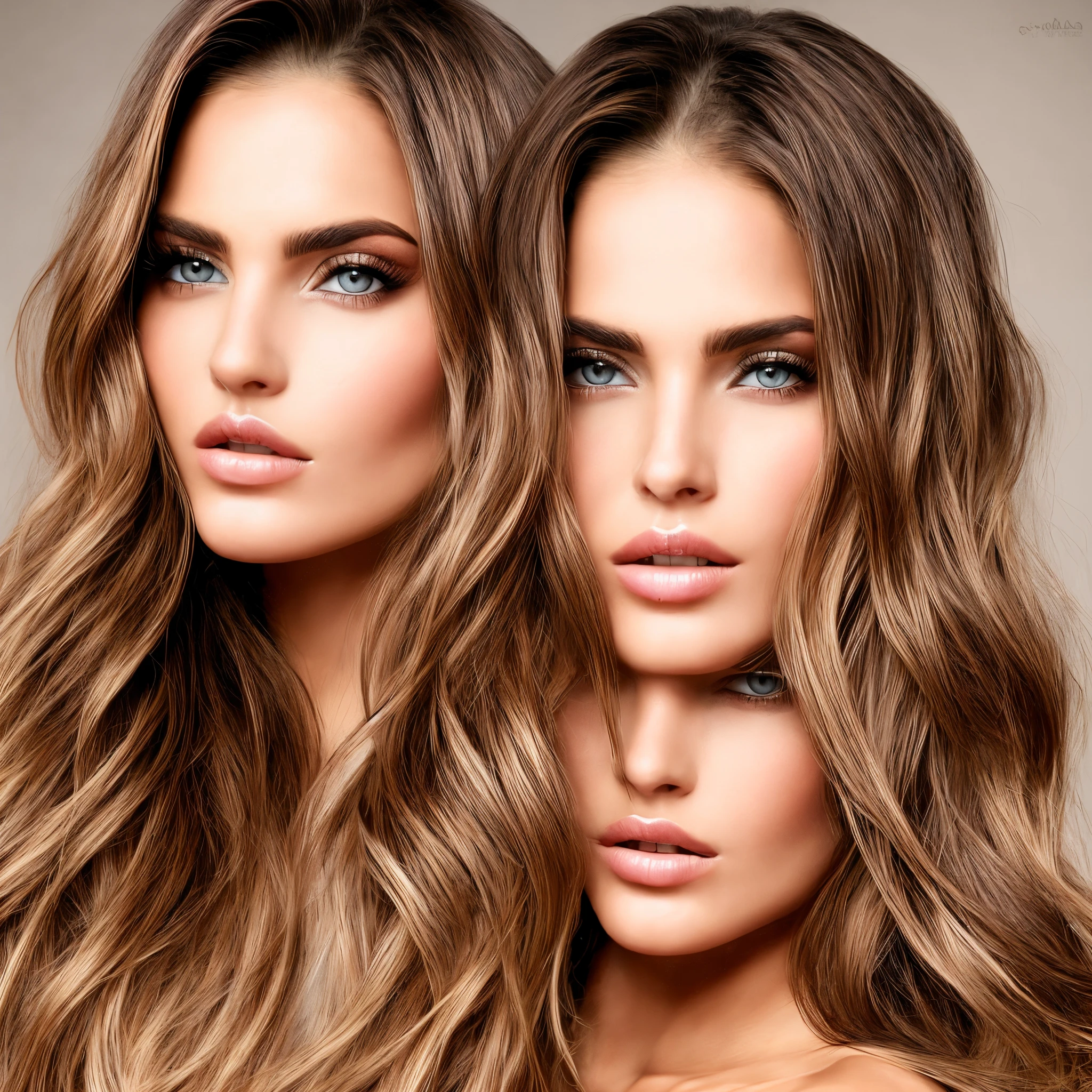Generate a photorealistic image of two Italian university girls with long, voluminous brown hair on a sunny beach. Their hair is covered with vinyl glue, making it shimmer vibrantly and giving it a slimy yet playful touch. One student has a shaved forehead. The ambient should convey a very hot and lightly lit beach setting, with realistic lighting and a warm, summery atmosphere. Use bright, sunlit tones and intricate detailing to emphasize the unique texture of their shimmering hair and the vivid heat of the beach. Dimensions: 1792x1024.