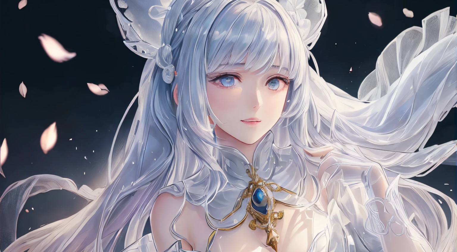 Anime girl with long white hair and sword in hand, Detailed Digital Anime Art, detailed anime art, guweiz on pixiv artstation, white haired god, guweiz on artstation pixiv, Trending on ArtStation pixiv, digital art on pixiv, clean detailed anime art, 8k high quality detailed art, beautiful anime artwork