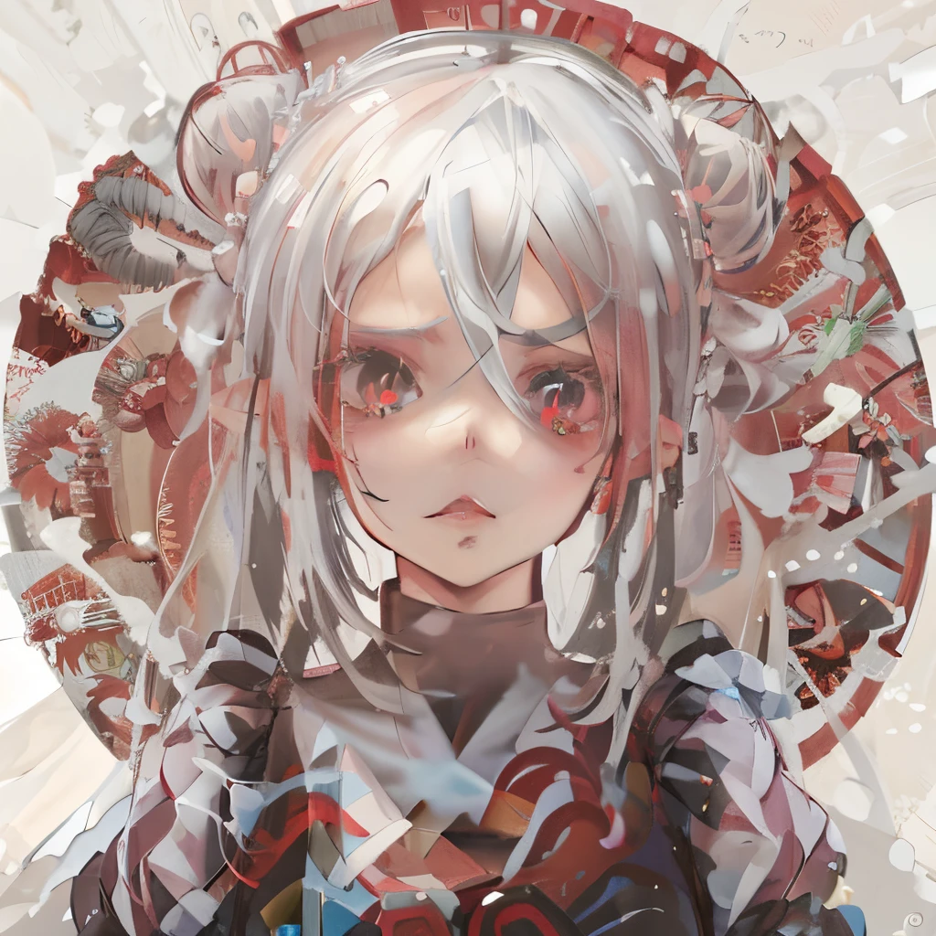 anime girl with long white hair parted in the middle, hair split in the middle with buns and pink eyes angry eyebrows elf ears, anime styled digital art, digital art on pixiv, digital anime art, detailed digital anime art, guweiz on pixiv artstation, guweiz, zerochan art, guweiz on artstation pixiv, digital anime illustration, anime style art