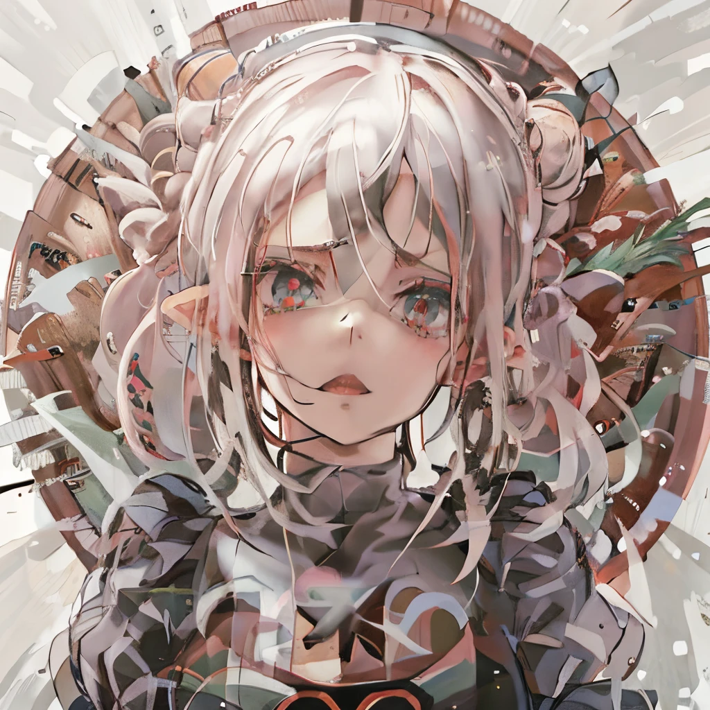 anime girl with long white hair parted in the middle, hair split in the middle with buns and pink eyes angry eyebrows elf ears, anime styled digital art, digital art on pixiv, digital anime art, detailed digital anime art, guweiz on pixiv artstation, guweiz, zerochan art, guweiz on artstation pixiv, digital anime illustration, anime style art