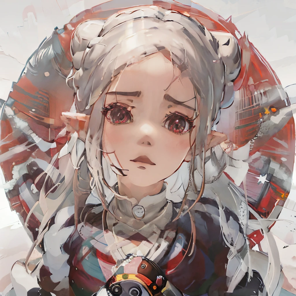 anime girl with long white hair parted in the middle, hair split in the middle with buns and pink eyes angry eyebrows elf ears, anime styled digital art, digital art on pixiv, digital anime art, detailed digital anime art, guweiz on pixiv artstation, guweiz, zerochan art, guweiz on artstation pixiv, digital anime illustration, anime style art