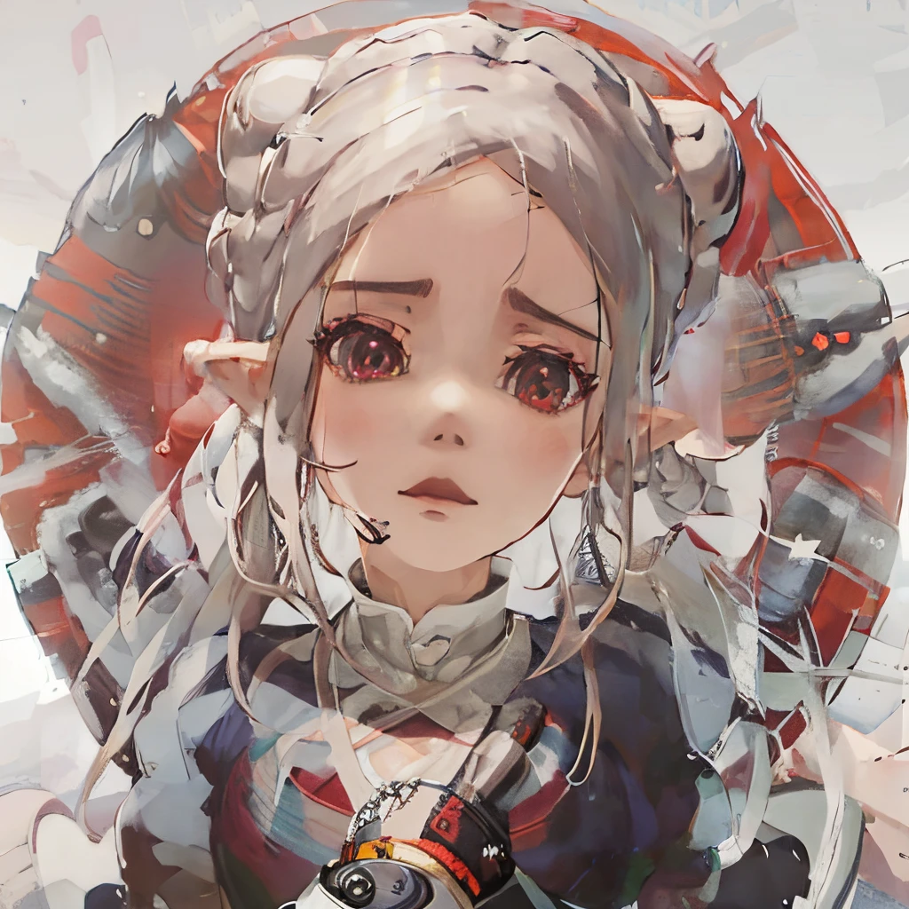 anime girl with long white hair parted in the middle, hair split in the middle with buns and pink eyes angry eyebrows elf ears, anime styled digital art, digital art on pixiv, digital anime art, detailed digital anime art, guweiz on pixiv artstation, guweiz, zerochan art, guweiz on artstation pixiv, digital anime illustration, anime style art