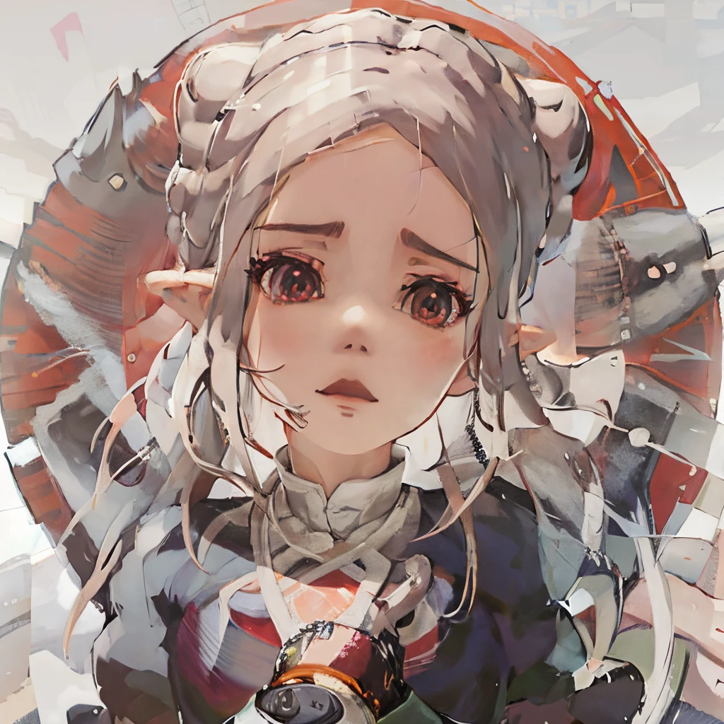 anime girl with long white hair parted in the middle, hair split in the middle with buns and pink eyes angry eyebrows elf ears, anime styled digital art, digital art on pixiv, digital anime art, detailed digital anime art, guweiz on pixiv artstation, guweiz, zerochan art, guweiz on artstation pixiv, digital anime illustration, anime style art