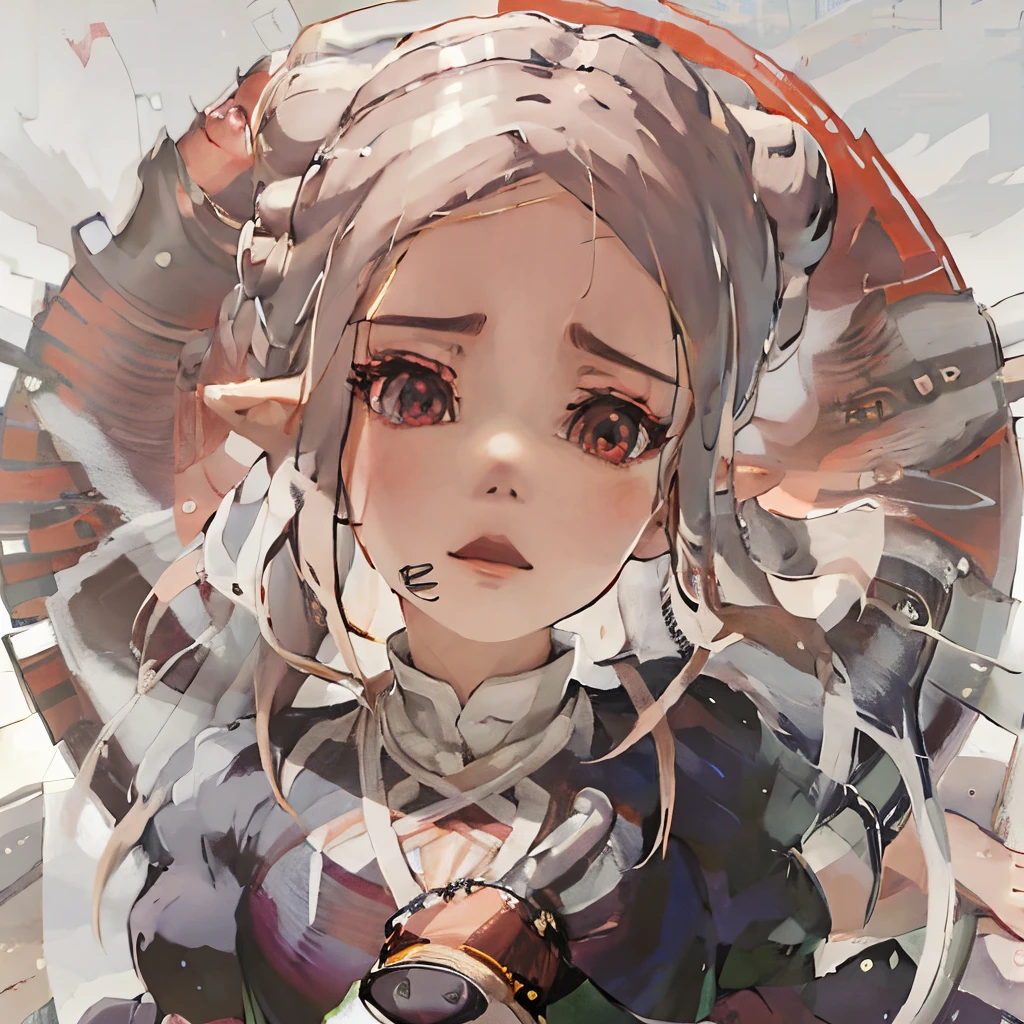 anime girl with long white hair parted in the middle, hair split in the middle with buns and pink eyes angry eyebrows elf ears, anime styled digital art, digital art on pixiv, digital anime art, detailed digital anime art, guweiz on pixiv artstation, guweiz, zerochan art, guweiz on artstation pixiv, digital anime illustration, anime style art