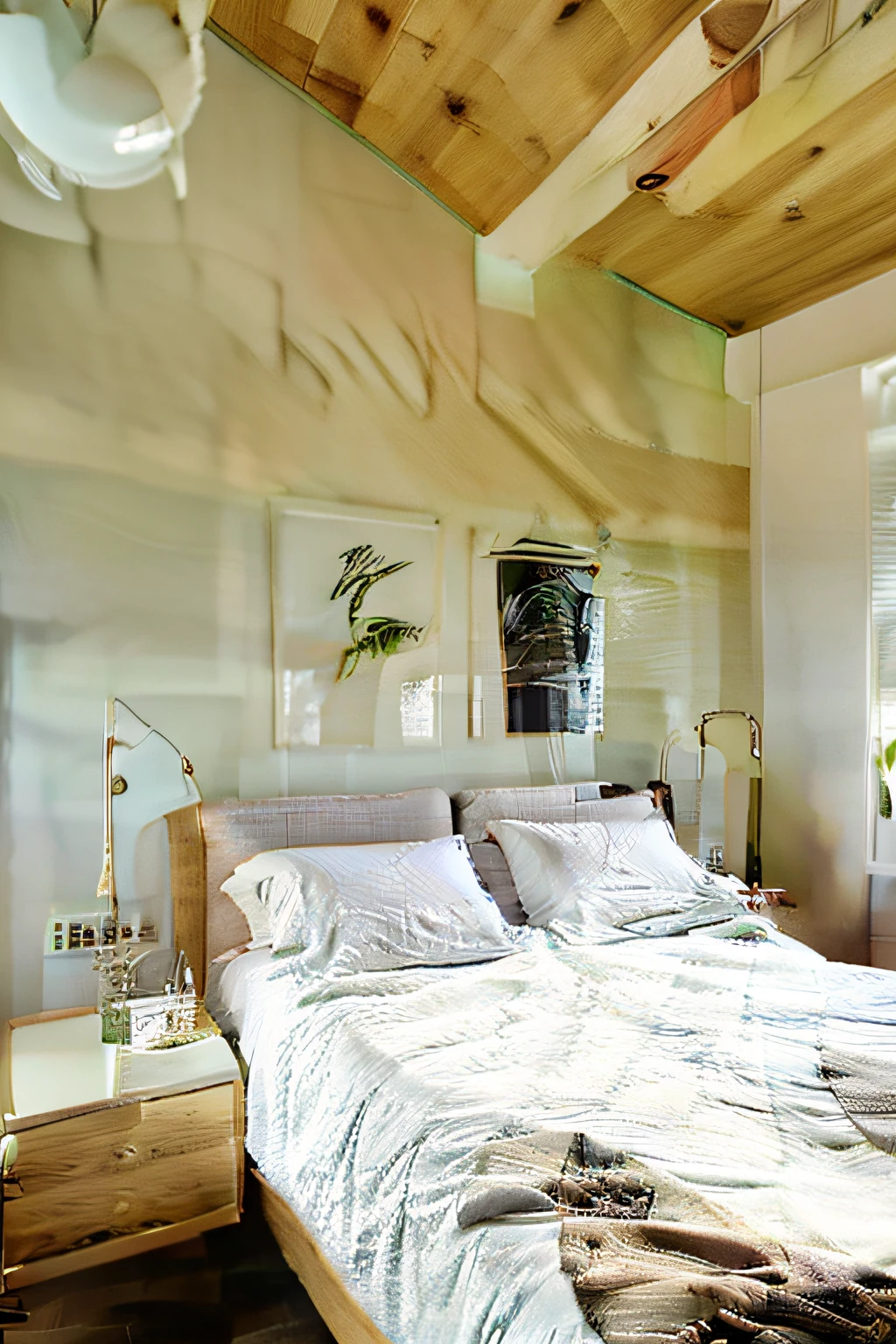 The bedroom has large windows, wooden floors, and is fully furnished