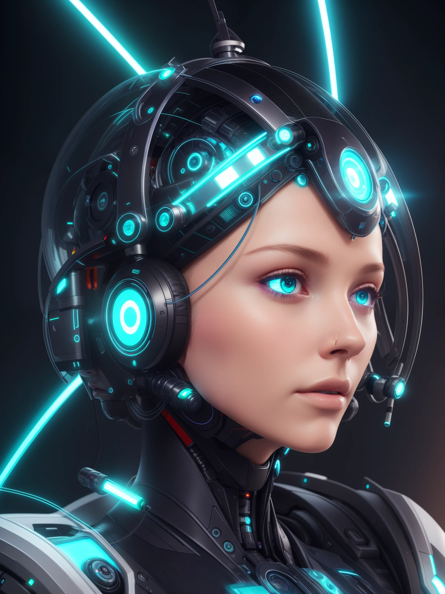 futuristic woman with headphones and glowing lights in her hair, portrait beautiful sci - fi girl, cute cyborg girl, beutiful girl cyborg, cyborg girl, cyborg - girl, portrait of a sci - fi woman, beautiful cyborg girl, 3 d render character art 8 k, beautiful female android, perfect cyborg female, wlop. scifi, sci-fi android female