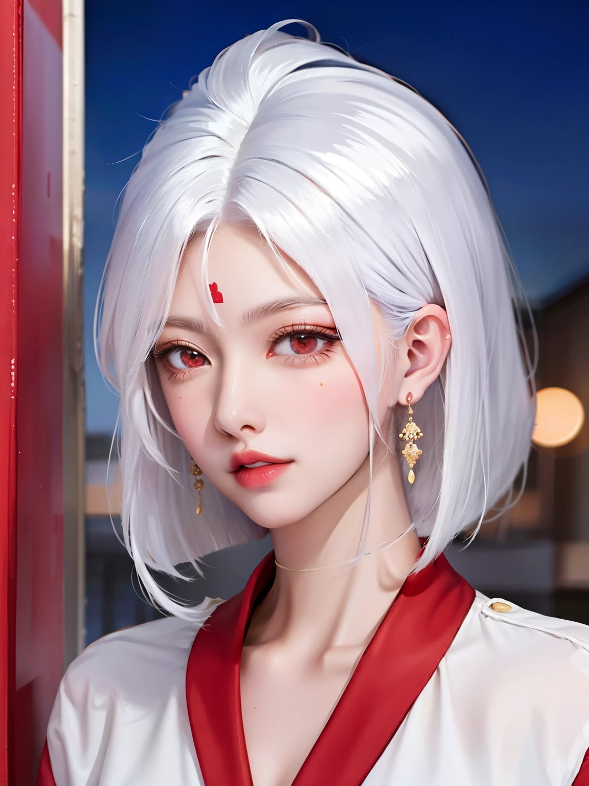 anime girl with long white hair and red collared top, beautiful anime portrait, white haired deity, white hime cut hairstyle, girl with white hair, guweiz, detailed portrait of anime girl, beautiful anime girl, stunning anime face portrait, portrait of an anime girl, beautiful anime style, portrait anime girl, beautiful anime woman, perfect white haired girl, beautiful anime face