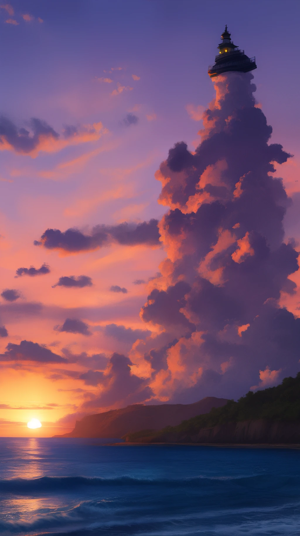 sea nature ghibli environment　sunset