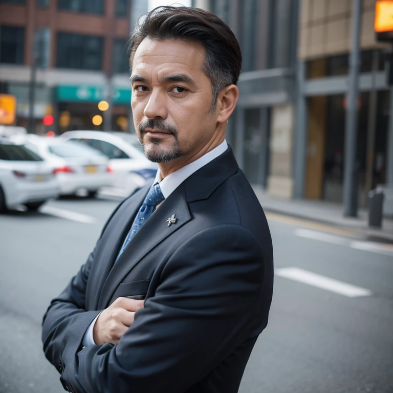 Middle-aged man in suit,sagacious
