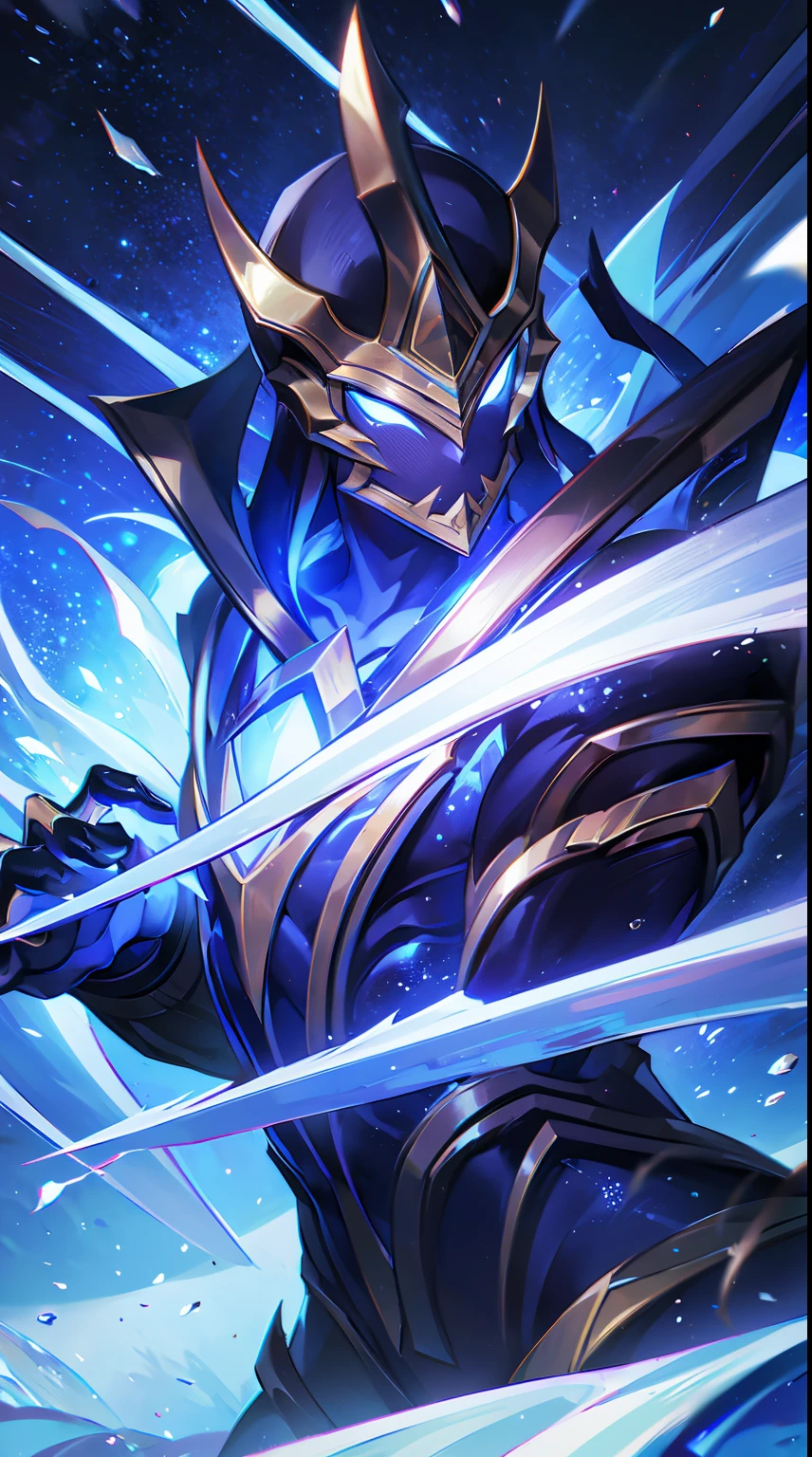 1man,upper body,zed,warrior mask,league of legends, (masterpiece:1.3), (extremely_detailed:1.3), (best quality:1.2), RAW,particles, dslr, sharp focus, tack sharp, dof, film grain, Fujifilm XT3, crystal clear, 8K UHD, absurdres, cinematic_look, unity_wallpaper, looking_at_viewer,blue atmosphere,battlefield background, blue energy,blue neon, rain,starry night,