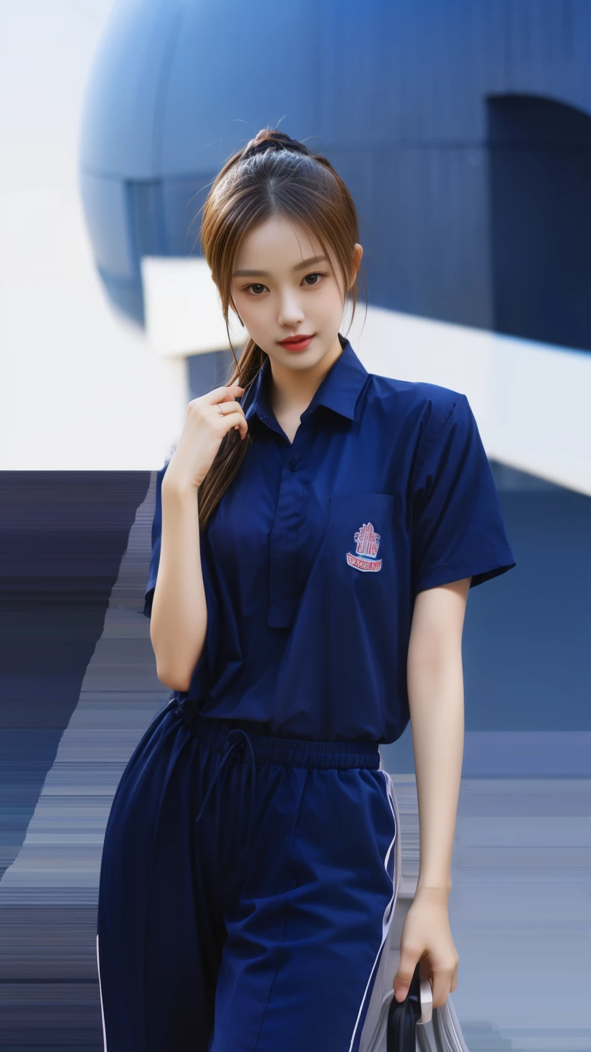 (bestquality,10,10,highres,masterpiece:1.2),ultra-detail,(Realistic,photorealistic portrait,photo-realistic:1.37),1 Cute girl in the football field,oily shiny skin,bara,light smile,BDclothes,((blue shirt:1.3)),short sleeves,shirt, trousers.,(navy_long_Pants Track:1.1), ((Stadium Background:1.3)),dynamic angle,excited,face focus,Dynamic Poses,from behide,Ass Focus,masterpiece, bestquality, ultra realistic, hyper-detail, 8k resolution, RAW photo, crisp focus, ((Navy blue shirt:1.1)), short sleeves, Long Path, Perfect body, 2 mature women, 18yo, cinematic light,Blue sweatpants,Gymware,Correct anatomy,Complete body, Correct body, sharp face, Anatomically correct body, full entire body, Realistic gestures, long-haired, Realistic poses,Wear long shorts...................,Long leg span,Shapely,Sculpting Girl, Slender Figure, mannequin mannequins, Shapely, Beautiful body,Blue sweatpants, Two girls kissing