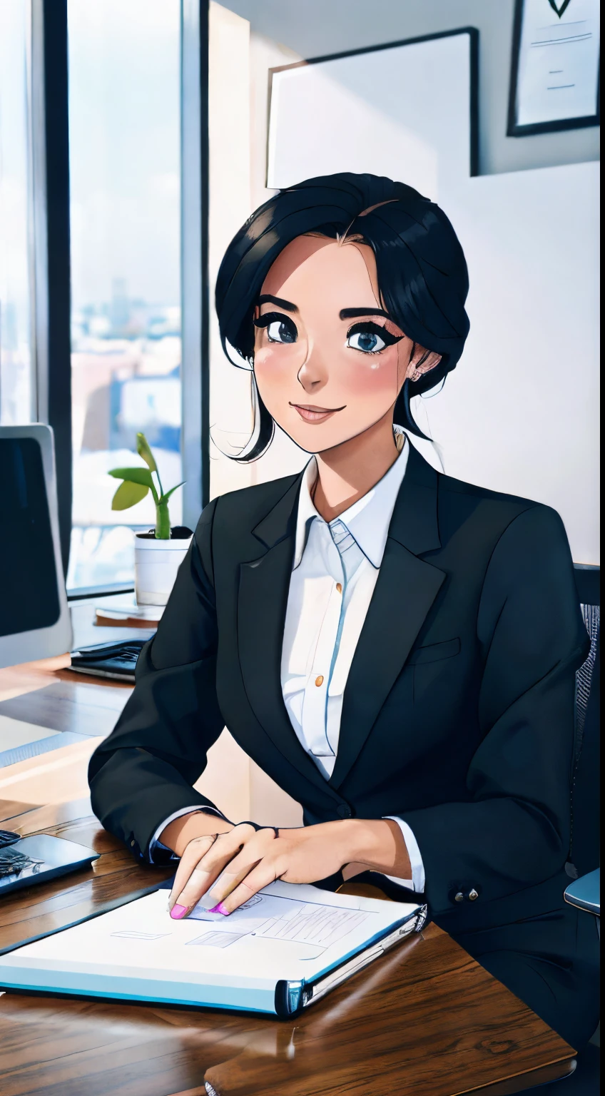 Caricature of a woman, sitting at the table with laptop and mobile phone, sitting in front of computer, in front of a computer, Young businesswoman, Perched at Desk, sitting at a computer, Woman in office dress, sitting at a computer desk, Perched at Desk, professional illustration, businesswoman, sitting at a table, works as an accountant in Russia