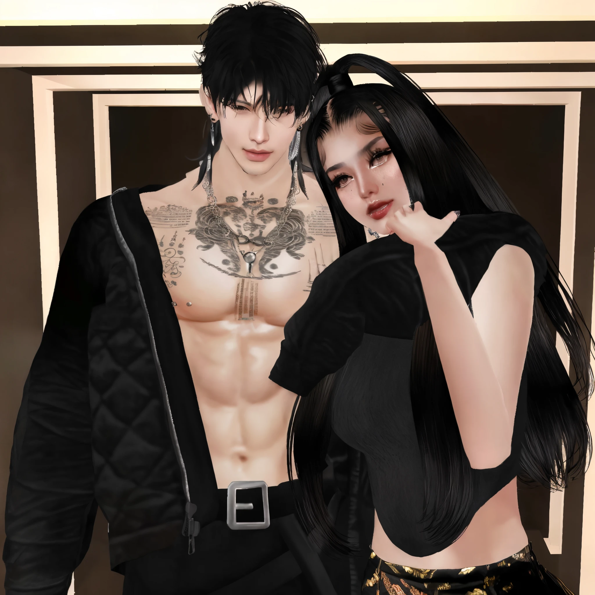 there is a man and a woman posing for a picture, imvu, couple pose, & jeehyung lee & wlop, ruan jia and brom, bussiere and roberto ferri, inspired by Wang Duo, sakimichan and frank franzzeta, nixeu and sakimichan, charli bowater and artgeem