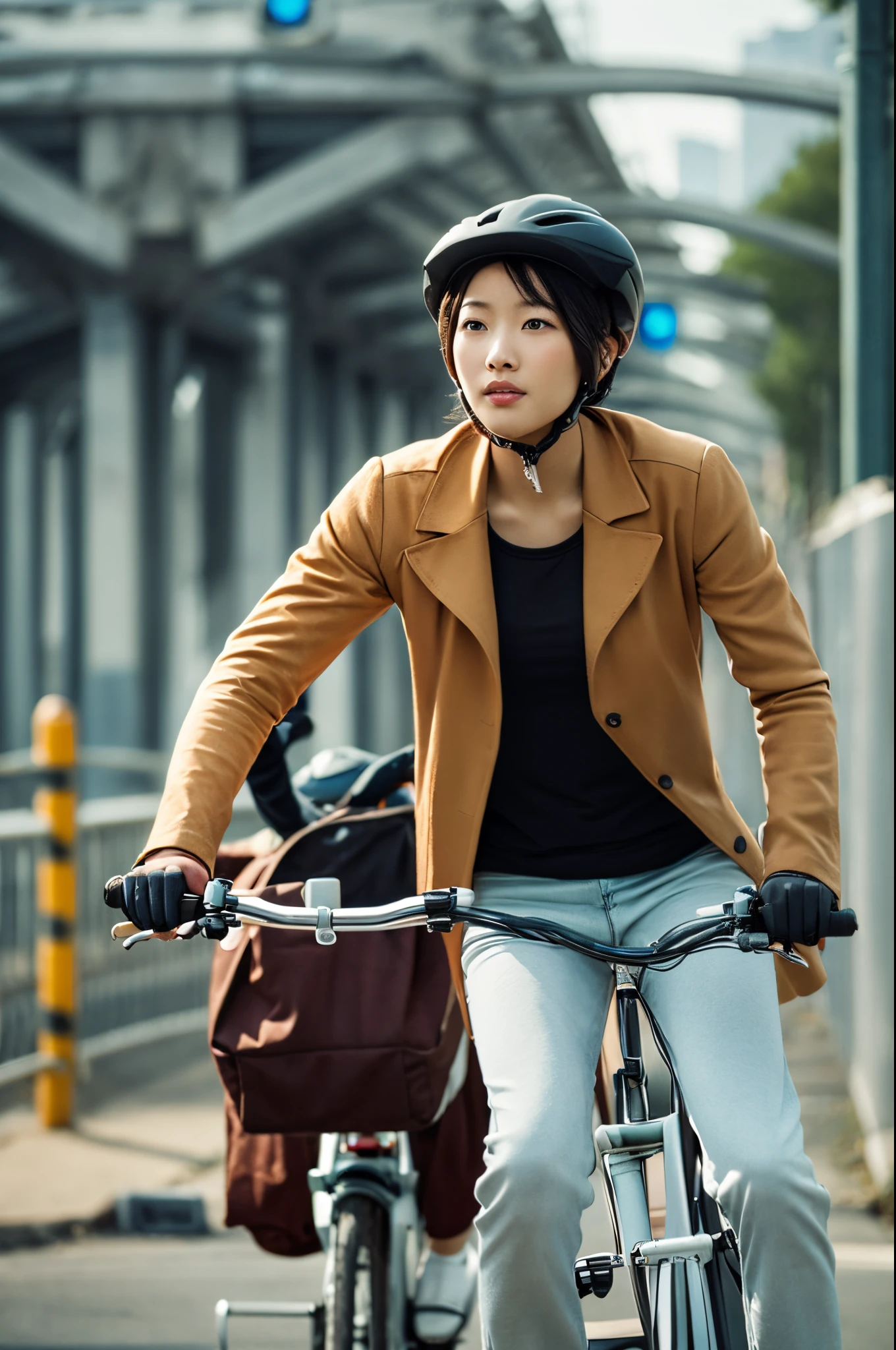 On road bridge bike rider