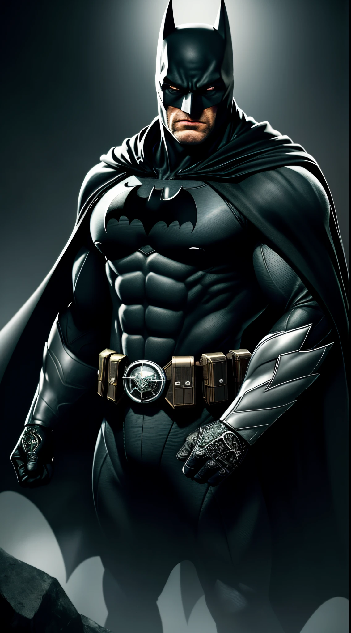 (Henry Cavill como Batman), (no mask on), (No mask), (Batman o cavaleiro das trevas), (Batman musculoso), Batman, corpo masculino, corpo musculoso, o cavaleiro das trevas, dentro de uma caverna, caverna escura, luz lua cheia, morcegos sobrevoando dentro da caverna, musculoso, uniforme detalhado e moderno, nevoeiro sombrio, batcaverna, esconderijo do Batman, luzes em seu uniforme, anti-hero pose, foto do corpo inteiro, full body angle, visible whole body, head arms legs,