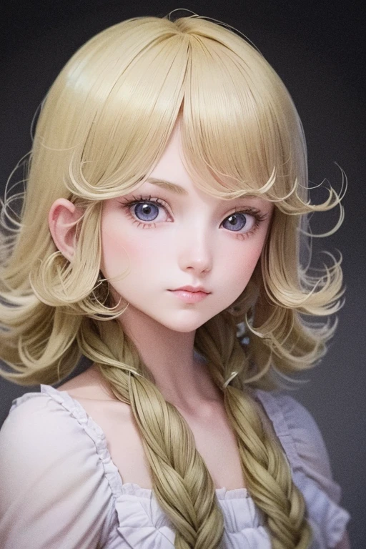girl in eco-friendly couture clothes in vintage anime style beautiful symmetrical face pale skin blonde long hair fluffy hair almond eyes detailed line art fine details exquisitely eco-friendly atmosphere of gentle pastel free pose
