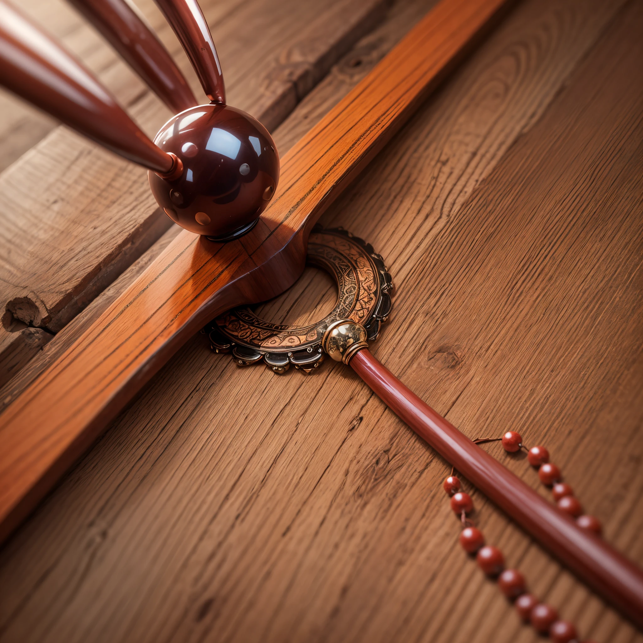 I am planning to paint a picture of a padauk wood bracelet with round beads. The focus will be on capturing the deep red color of the wood and the smooth, rounded texture of the beads. I envision a simple yet elegant design with evenly spaced, perfectly round beads that complement the warm tones of the padauk wood. I would like to highlight the natural beauty of the wood and create a sense of balance and harmony in the composition --auto --s2