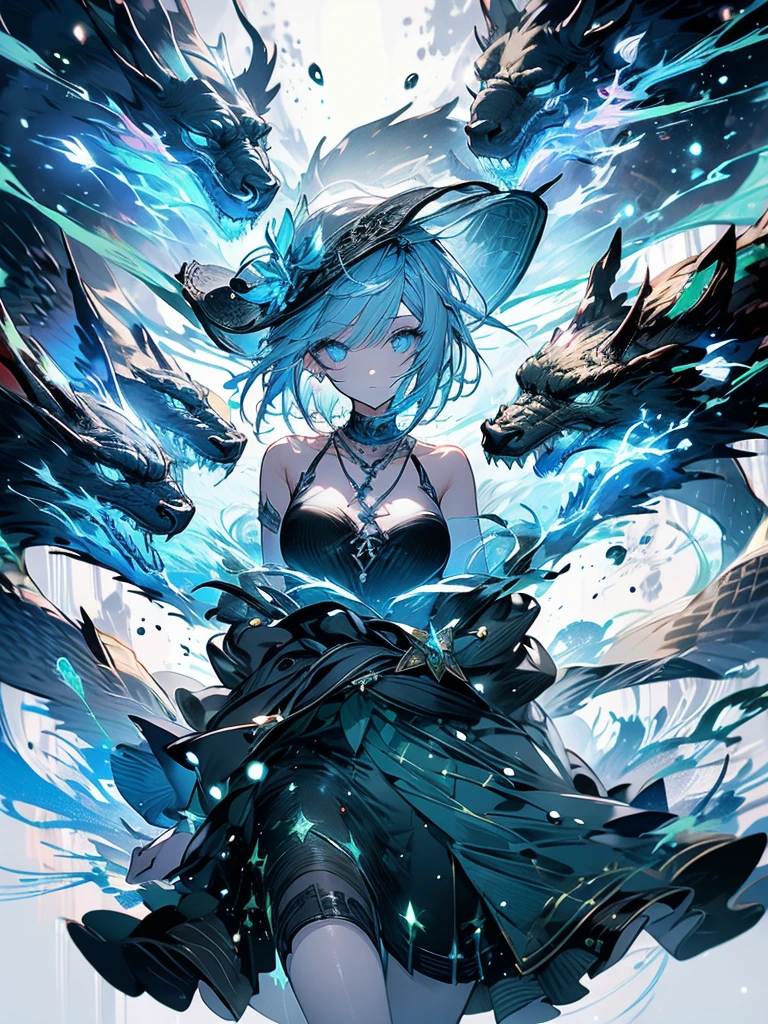 A masterpice,girl,whaite hair,eBlue eyes,A thoughtful demeanor,Emerald necklace,short detailed hair,ln the forest,magia