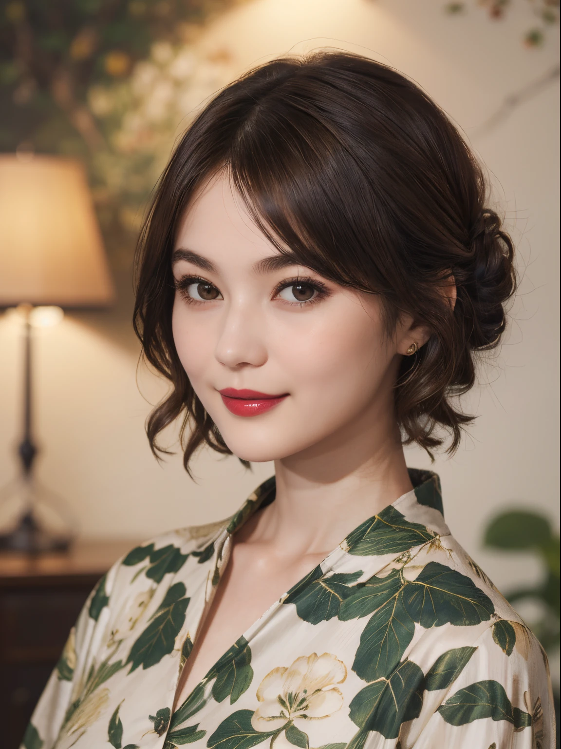 110
(a 20 yo woman,is standing), (A hyper-realistic), (high-level image quality), ((beautiful hairstyle 46)), ((short-hair)), (Gentle smile), (Keep your mouth shut), (lipsticks), (breasted:1.1), (wildlife print clothing)