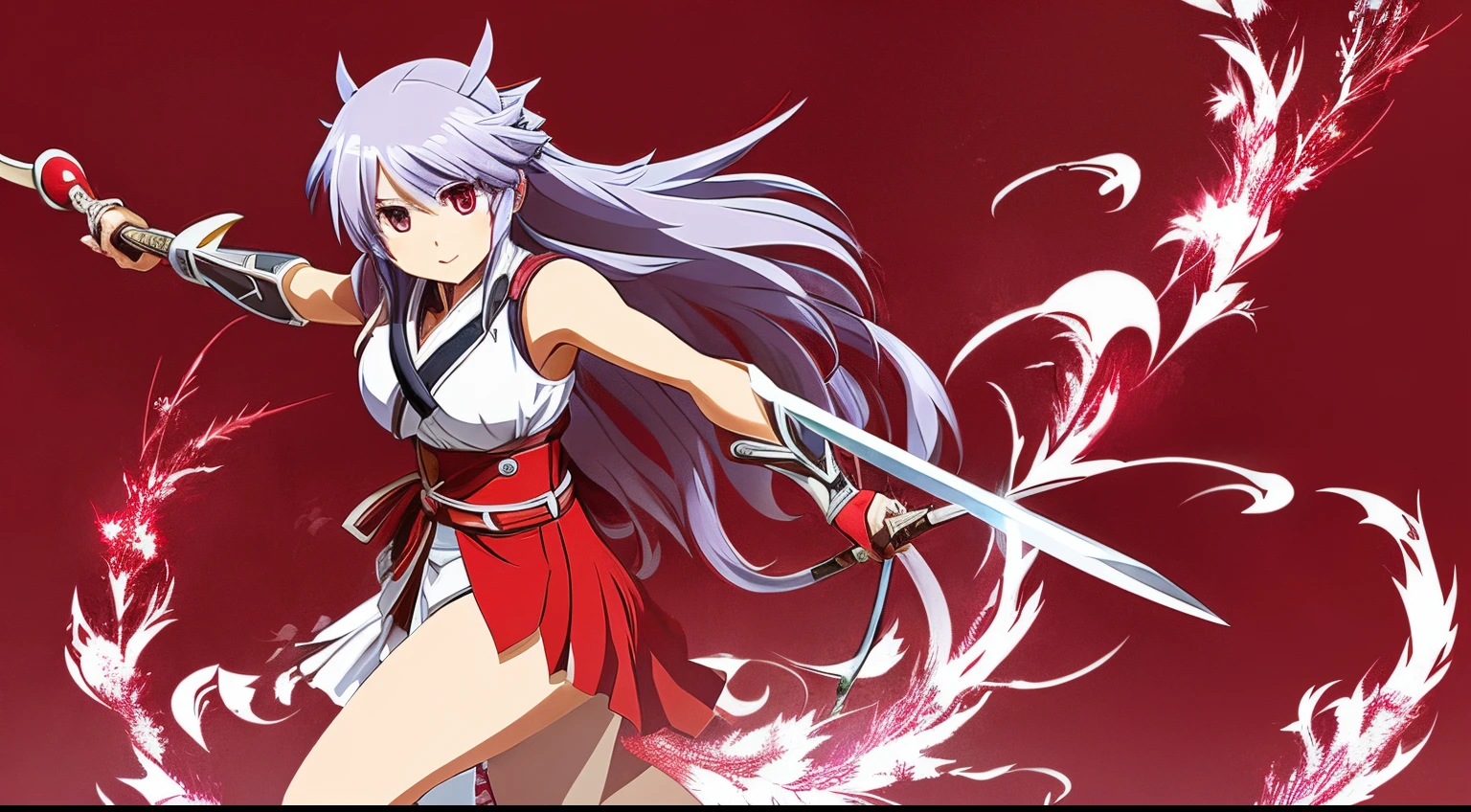 Ayame is a towering figure, standing at 6'5" with a robust build, giving her a powerful presence.
Her striking red eyes exude determination and intensity, often lighting up with excitement during adventures.
She boasts floor-length, snowy white hair that cascades down her back, contrasting beautifully against her red attire.
Ayame typically wears a sleeveless, crimson red battle outfit adorned with intricate white designs, showcasing her adventurous spirit.
Personality:
A cheerful and outgoing individual, Ayame's infectious enthusiasm brightens even the darkest of moments.
Her adventurous nature propels her to seek new challenges and explore uncharted territories.
Despite her imposing stature, Ayame is remarkably kind-hearted and cares deeply for her friends and allies.
In battle, her joyous demeanor transforms into focused determination, showing her fierce determination as a fighter.
Weapon:
Ayame wields a majestic white sword named "Hakuryu," which glows with ethereal energy when she harnesses her powers.
The blade possesses unique abilities, able to cut through darkness and protect those she holds dear.
Design:
True to the anime style, Ayame's character design features expressive eyes, vibrant colors, and intricate details that capture the essence of her personality and strength.
Her movements are graceful yet powerful, reflecting her prowess in combat and her adventurous spirit in every frame.