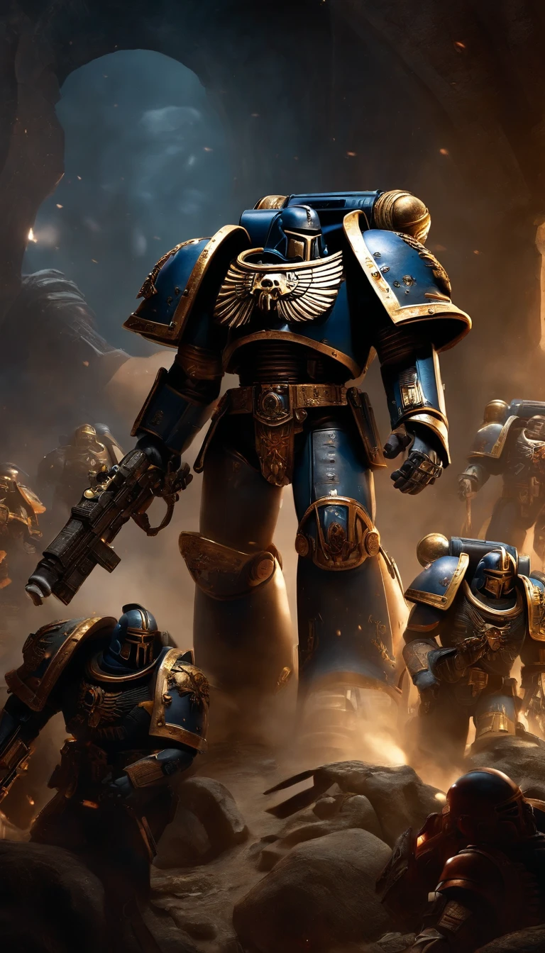 Warhammer 40K Space Marines，without weapons，Ultra-detailed details，Cinematic lighting，Surreal art