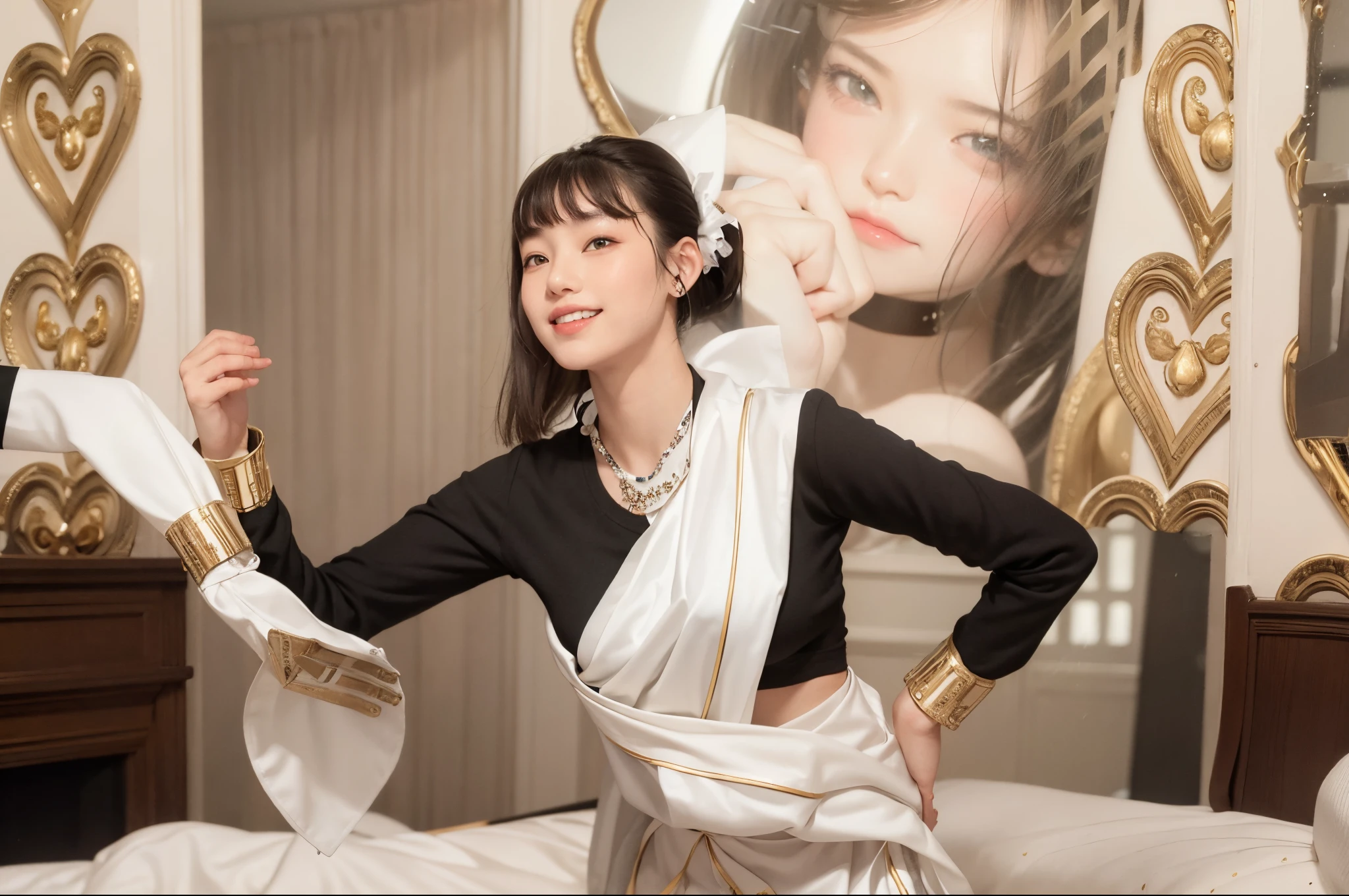 (masterpiece、top-quality:1.2、high-detail), Surreal High School Girl, 独奏, 1girl in, Yukinoshita Yukino, (shinny skin、wetted skin:1.2), Wearing sweat, I'm smiling really happily, Watch your audience carefully, all-fours, 校服, white shirt, plaid skirts, thighs thighs thighs thighs, PM, Classroom Surreal High School Girl、Very tall woman、short hair with clean bangs of 46 points,、the neck is long、Put your ears out、Arms out、mideum breasts、Distinct double eyelids、big eye、The beauty of the golden ratio、Perfect Anatomy、Perfect and detailed body、Close your mouth and smile really happily