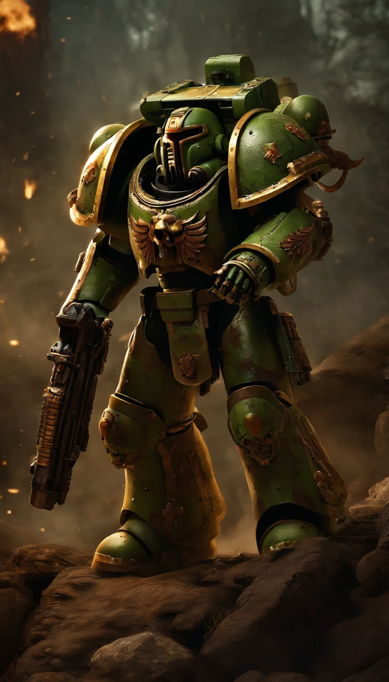 Warhammer 40K Space Marines,Death Guard Chapter,without weapons,Ultra-detailed details,Cinematic lighting,Surreal art