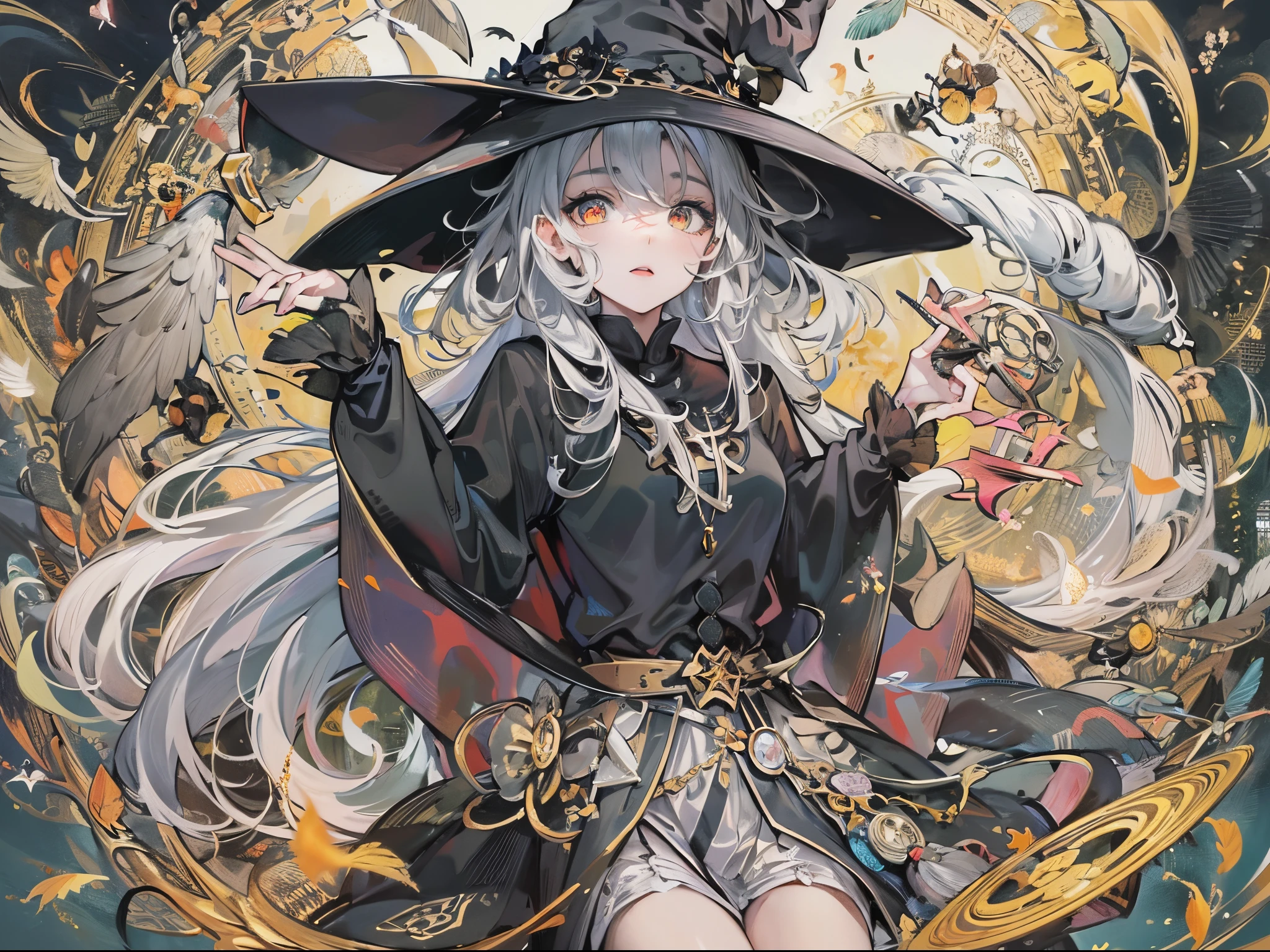 ((Finest quality)),(超A high resolution),(ultra-detailliert),(Meticulous portrayal),((Best Anime)),(Finest works of art),Ultra-Precision Art,The art of astounding depiction,Overwhelming descriptive power:1.5, (Saint a girl:1.5),unclear, Deities々Shikai,Fluttering feathers, (the witch:1.5),bewitching,disaster々new magic circle