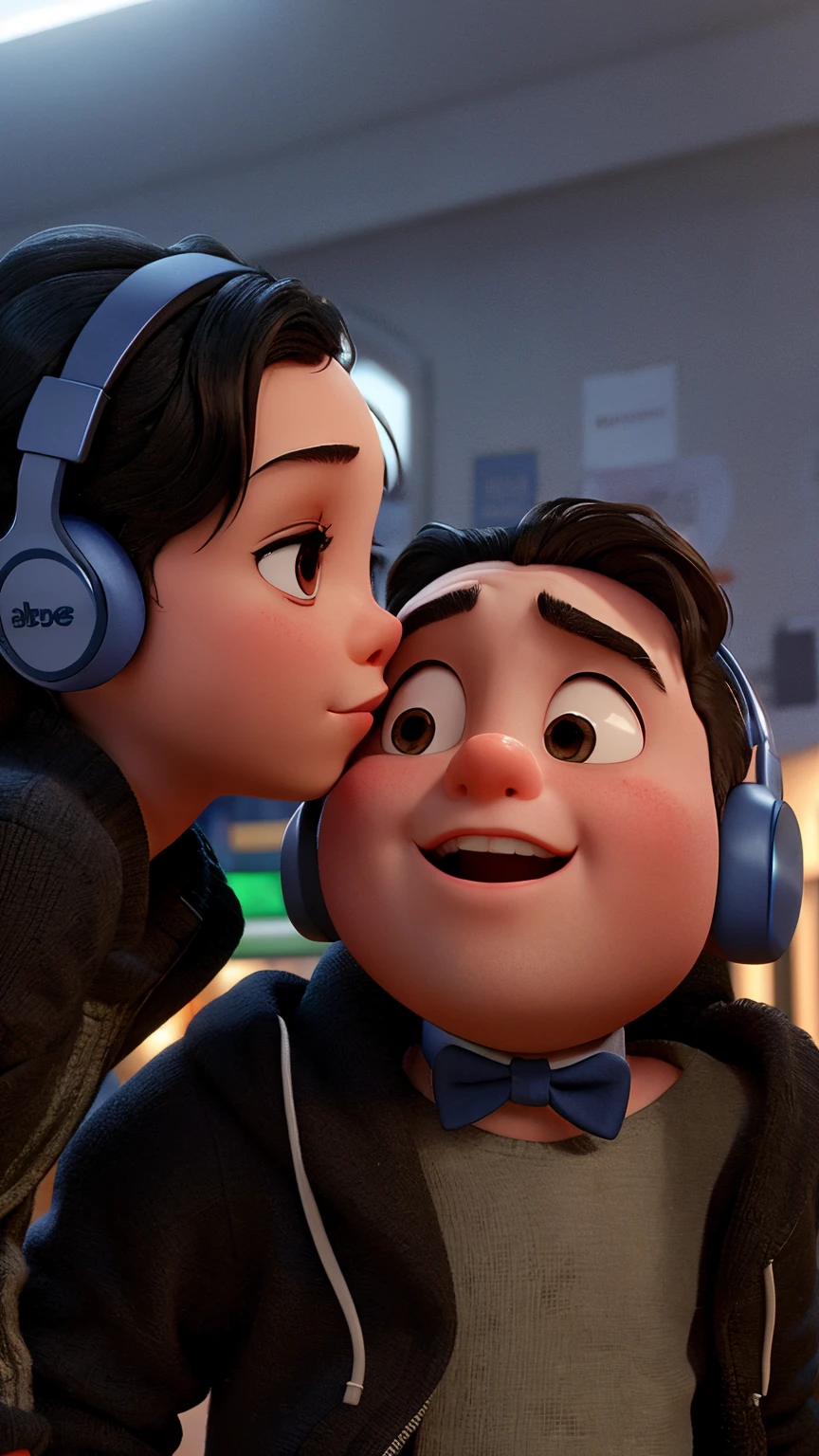 a boy wearing headphones and kissing, kissing together cute, Sehr, very poor image quality, Foto aufgenommen in 2 0 2 0, Profilbild, Profilbild, taken in the early 2020s, Profilbild 1024px, sie/Sie sind verliebt, Photo from a long distance, Avatar-Bild, Profilfoto, Kissing together, Auslecken